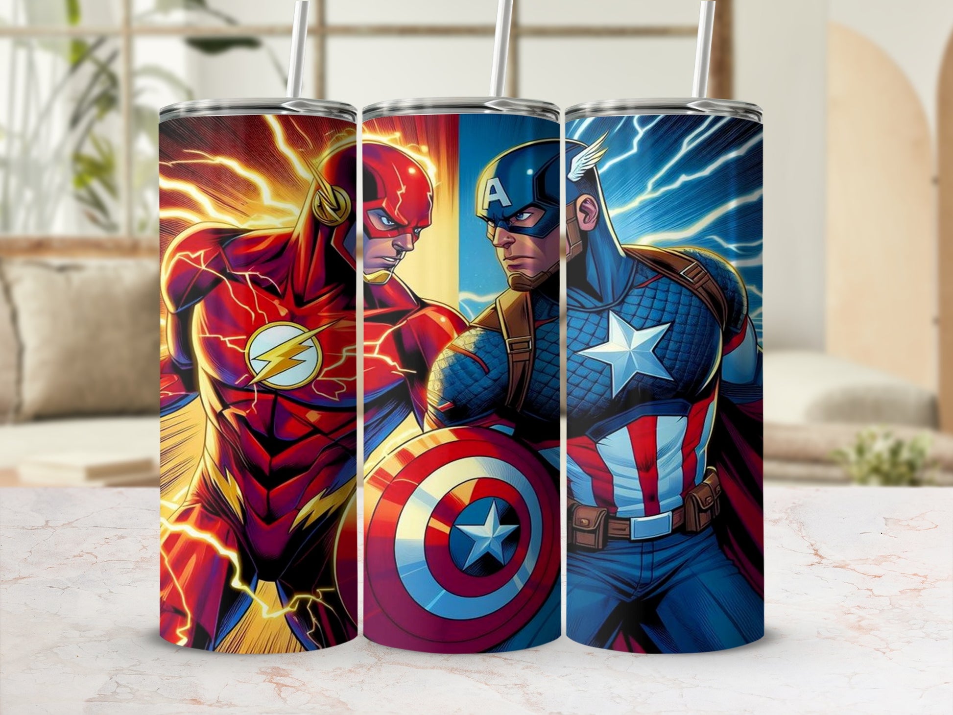 Flash and Captain America Battle Stainless Steel Tumbler