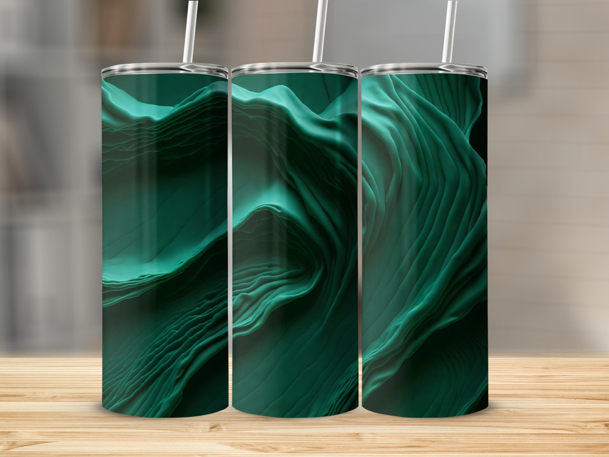 Abstract Deep Green Flowing Textured Art Tumbler product type