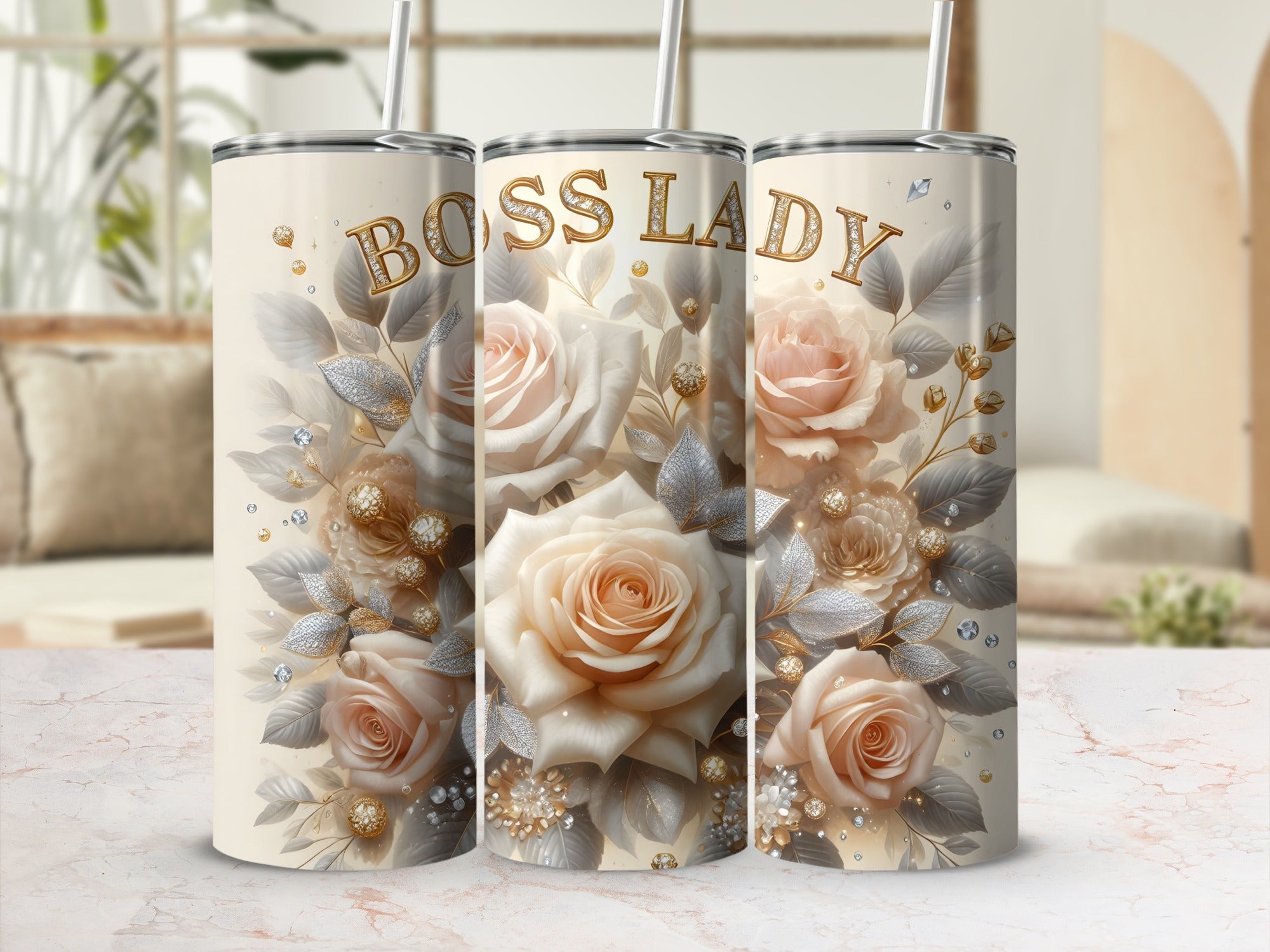 Elegant Boss Lady Rose Design Insulated Tumbler Cup