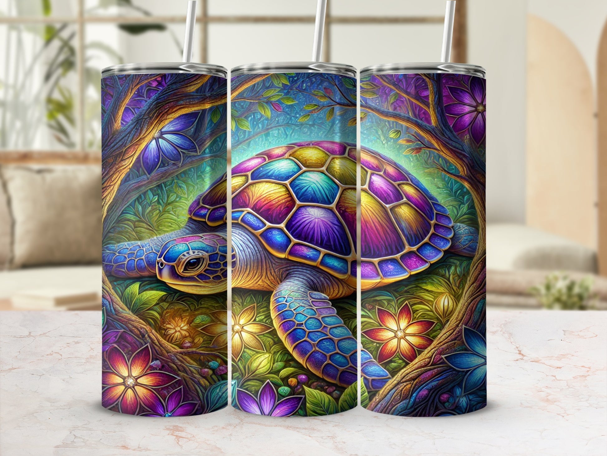 Colorful Turtle Art on Vibrant Insulated Tumbler