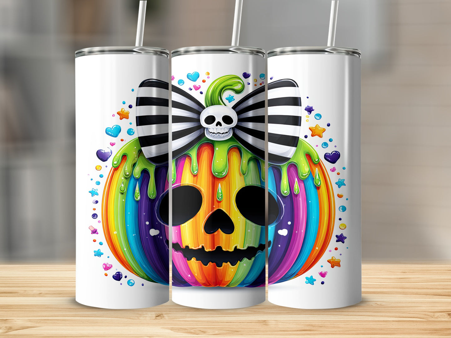 Rainbow Skull Pumpkin Halloween Design Tumbler