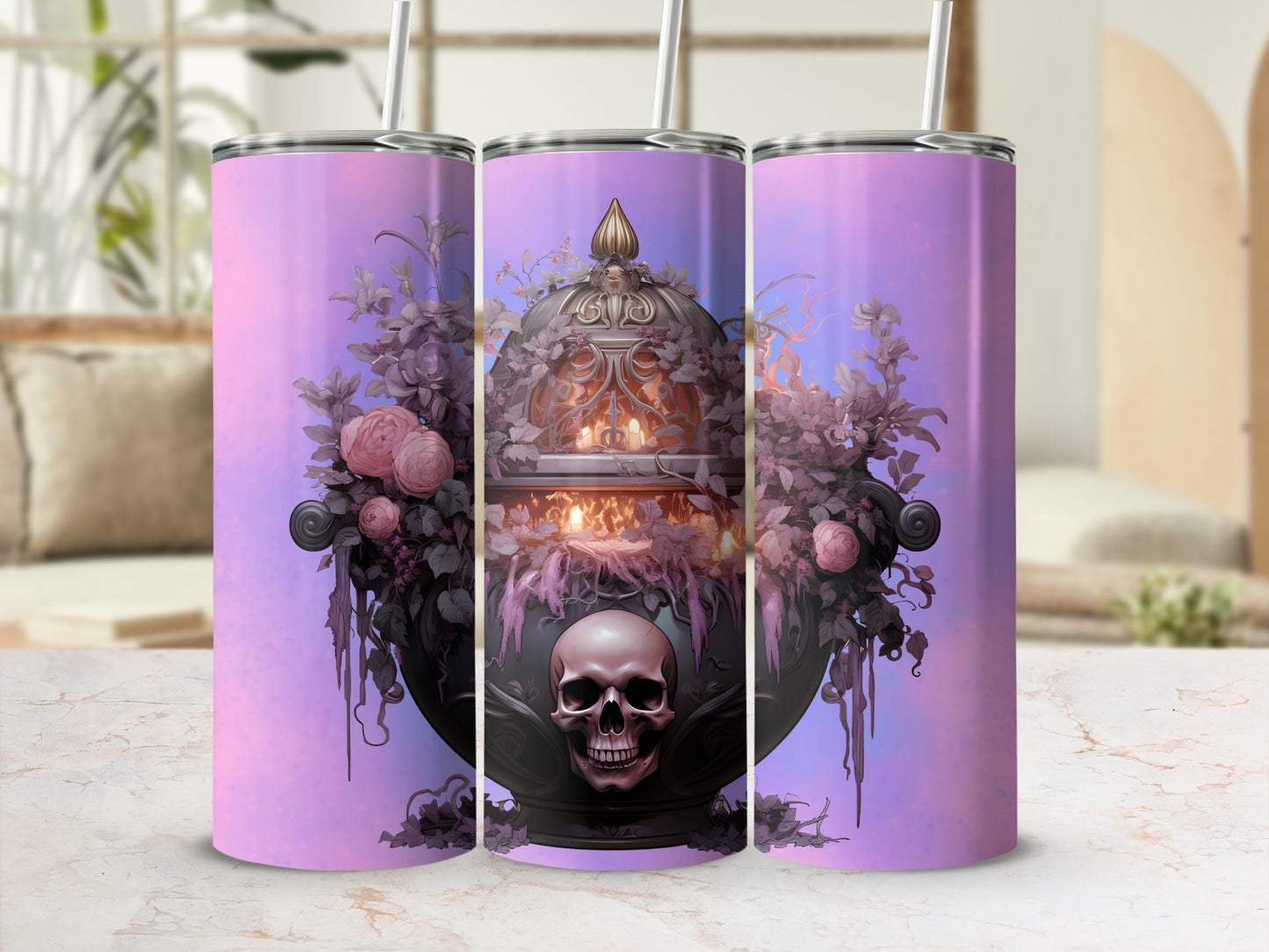 Gothic Skull Floral Art Design Tumbler for Daily Use