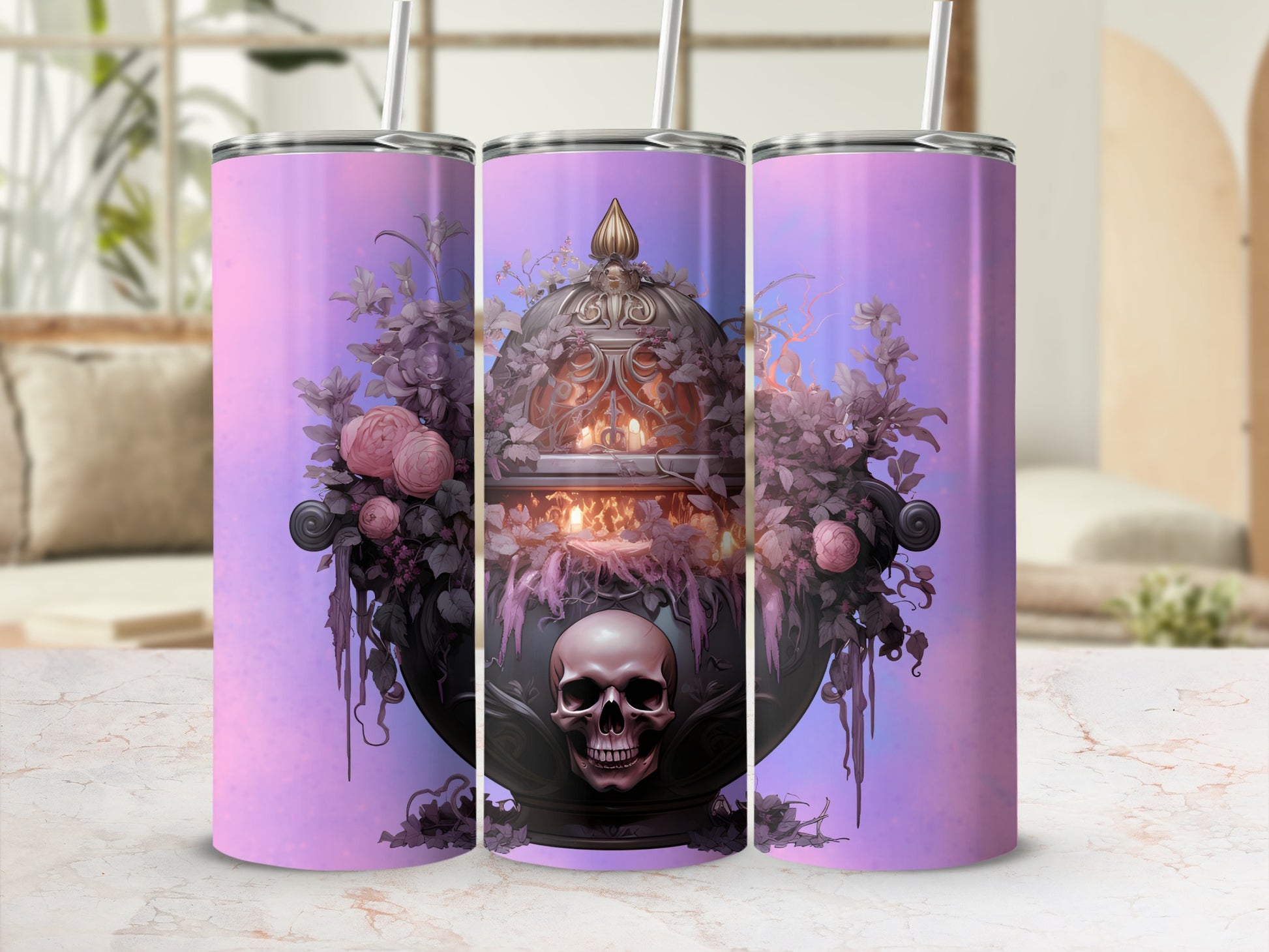 Gothic Skull Floral Art Design Tumbler for Daily Use