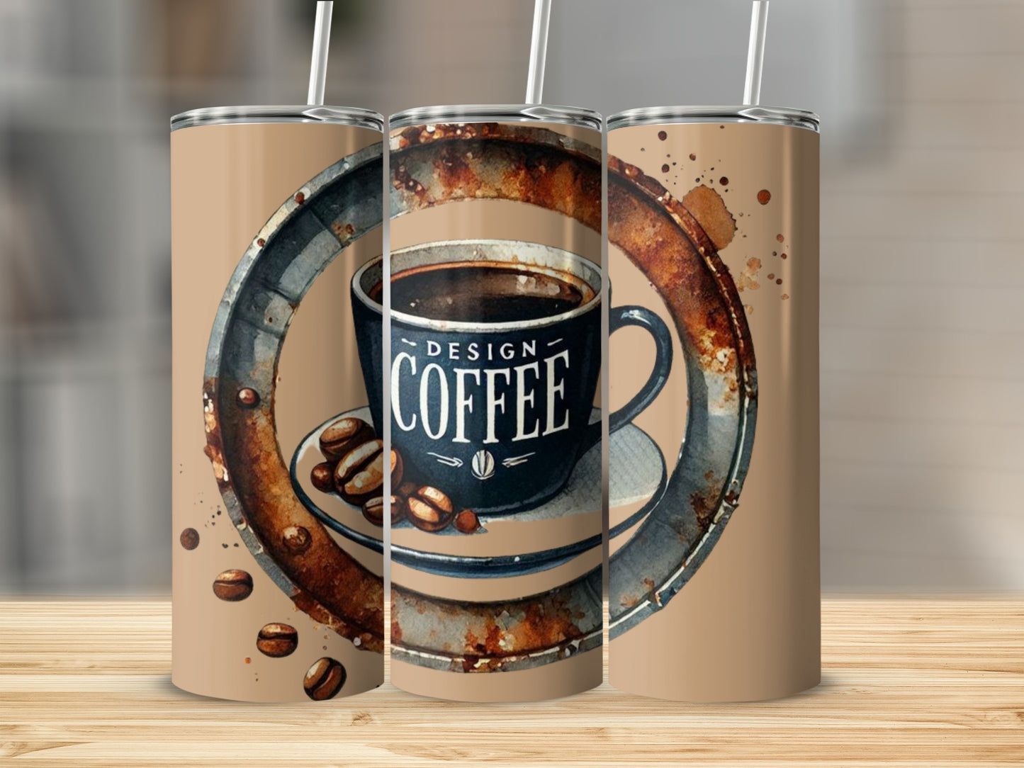Vintage Coffee Design Tumbler for Hot and Cold Beverages