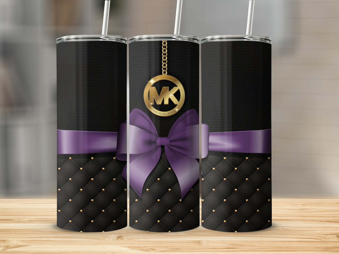 Elegant Black and Purple Tumbler with Gold Accents