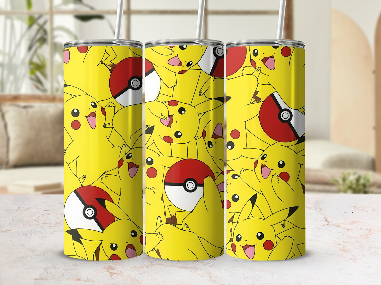Pikachu and Pokeball Design Insulated Tumbler