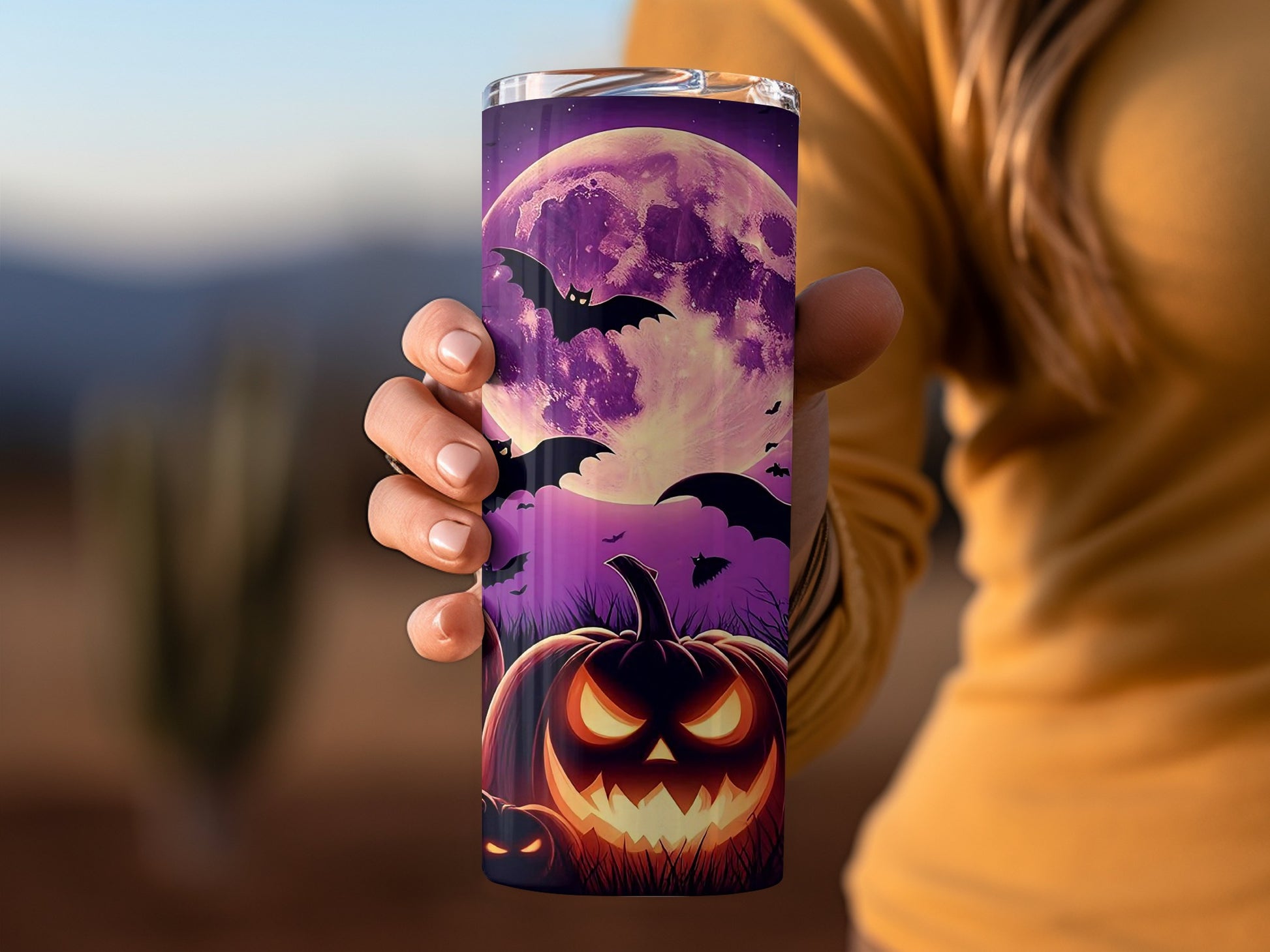 Spooky Halloween Moon and Bats Insulated Tumbler