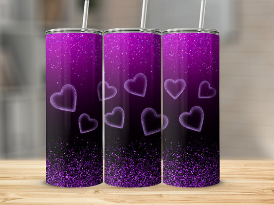 Purple Glitter Hearts Design Tumbler for Stylish Drinking