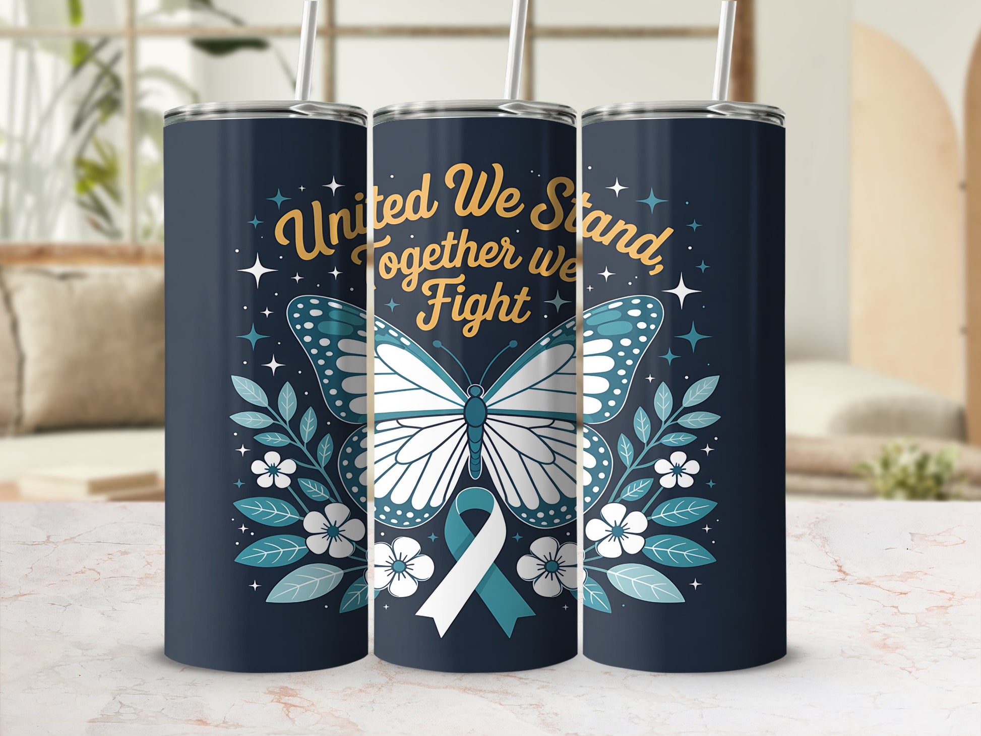 United We Stand Together We Fight Butterfly Tumbler