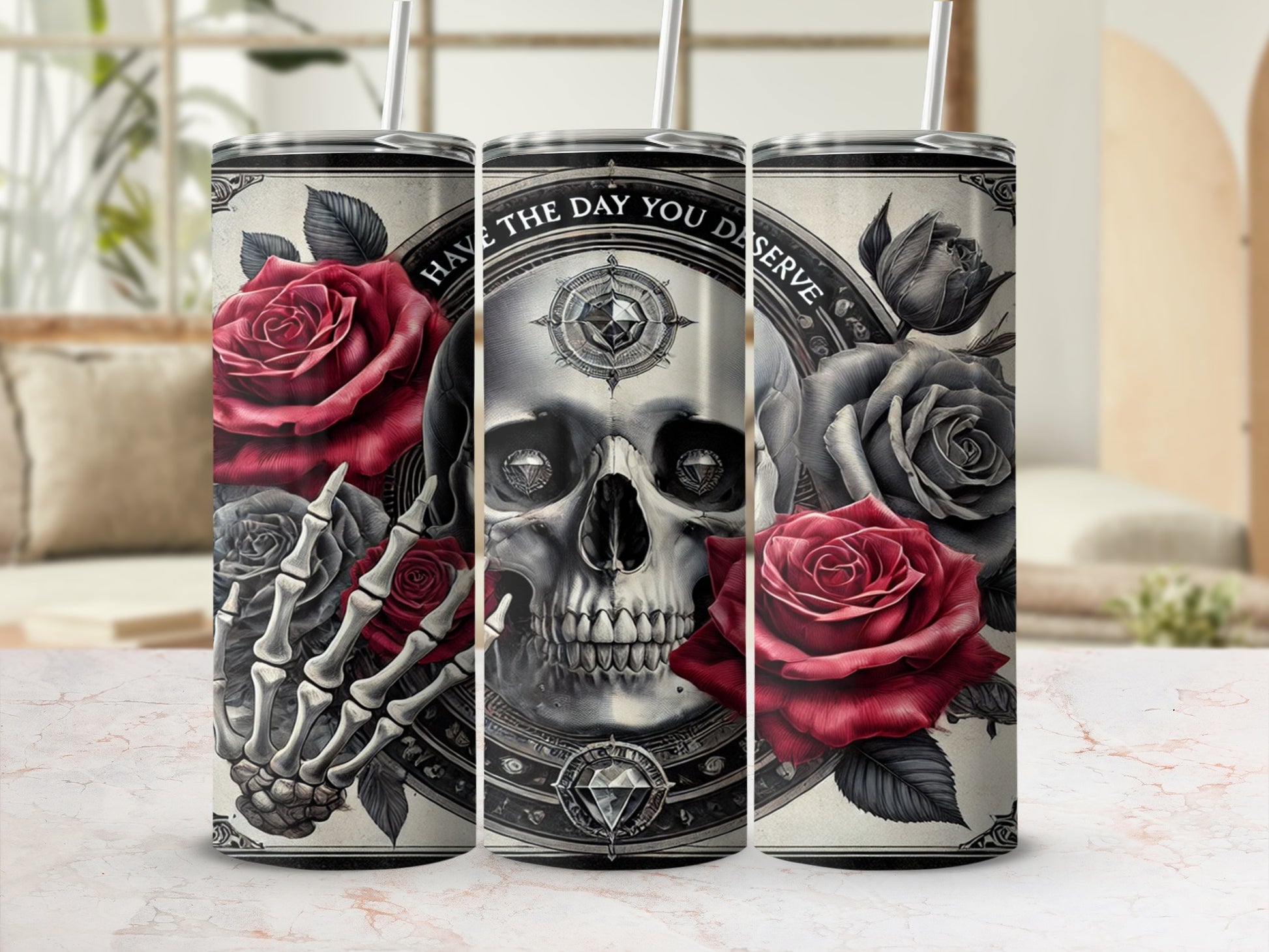 Skull and Roses Graphic Travel Tumbler for Unique Style