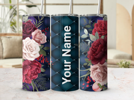 Custom Floral Design Tumbler With Personalized Name