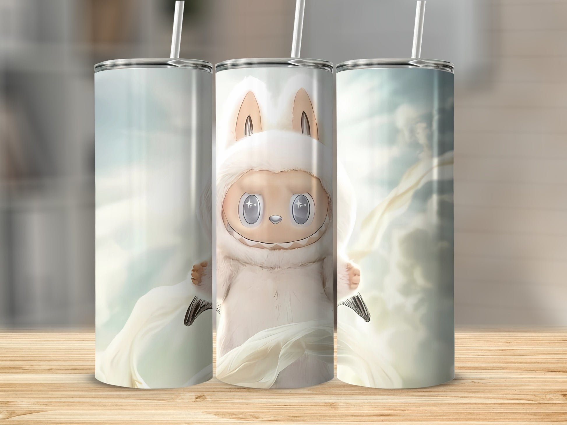 Adorable Cartoon Character on White Travel Tumbler