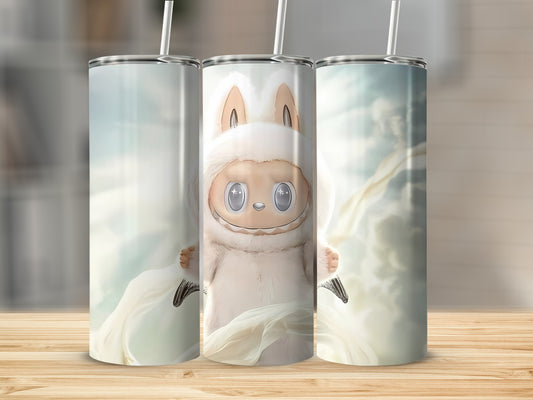 Adorable Cartoon Character on White Travel Tumbler