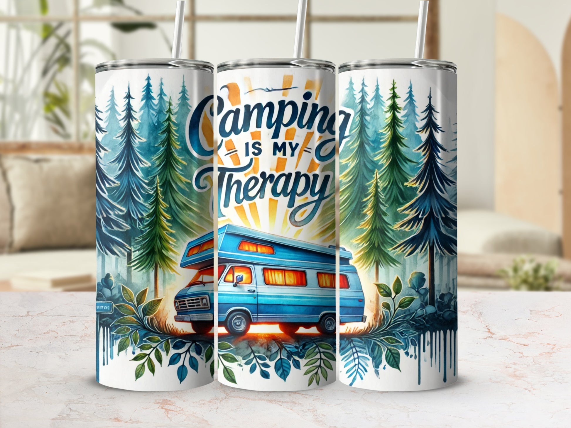 Camping IS MY Therapy Camper Van Pine Trees Tumbler product type
