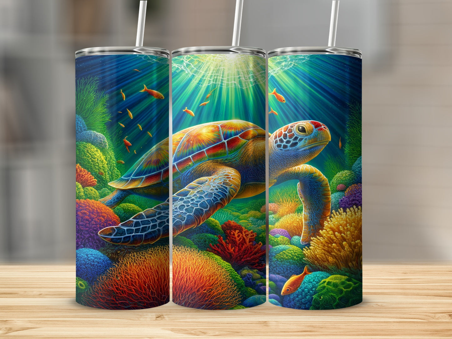Sea Turtle Illustrated Colorful Tumbler