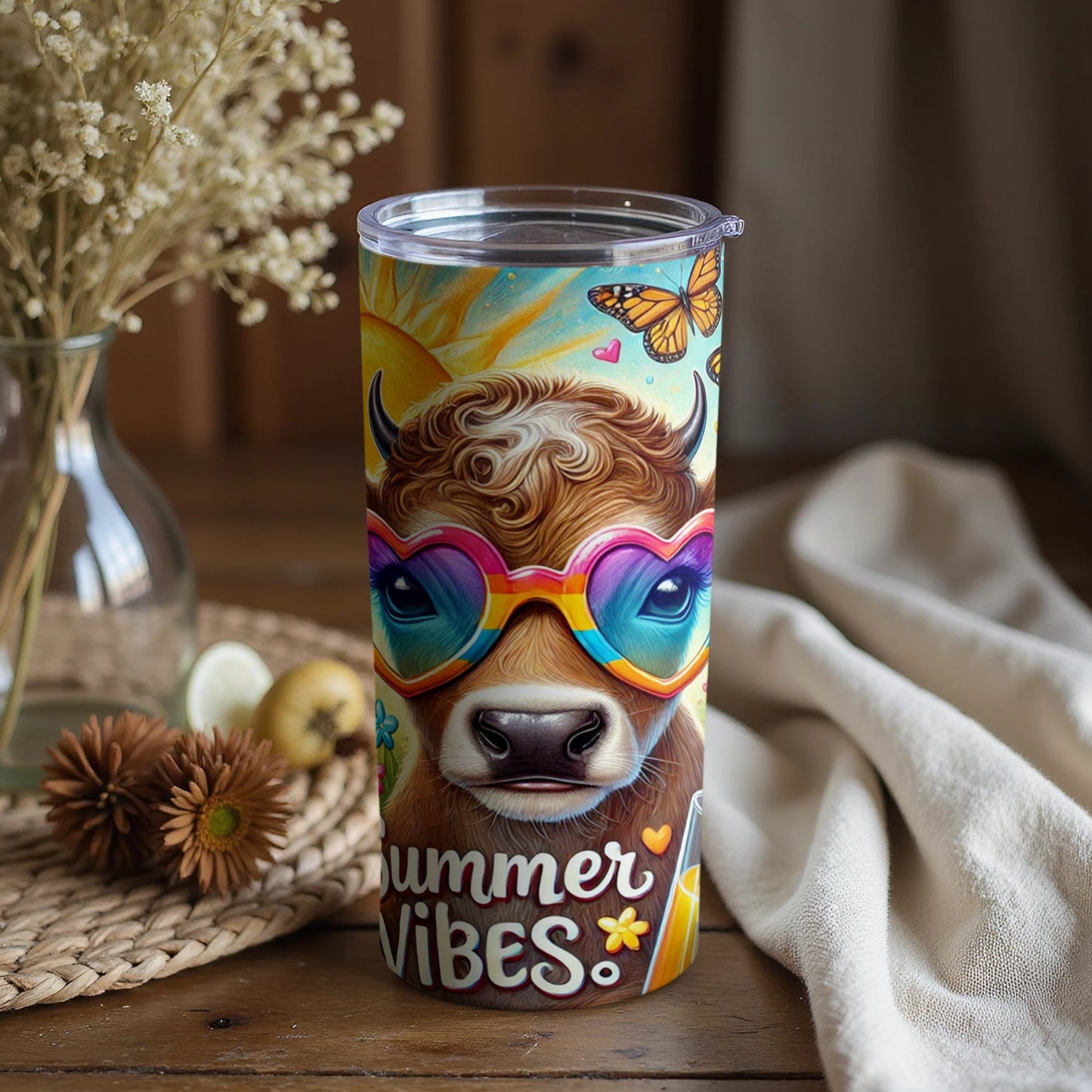 Summer Vibes Cow Artwork Travel Tumbler Product