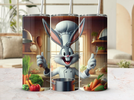 Cartoon Chef Rabbit in Kitchen Scene Tumbler