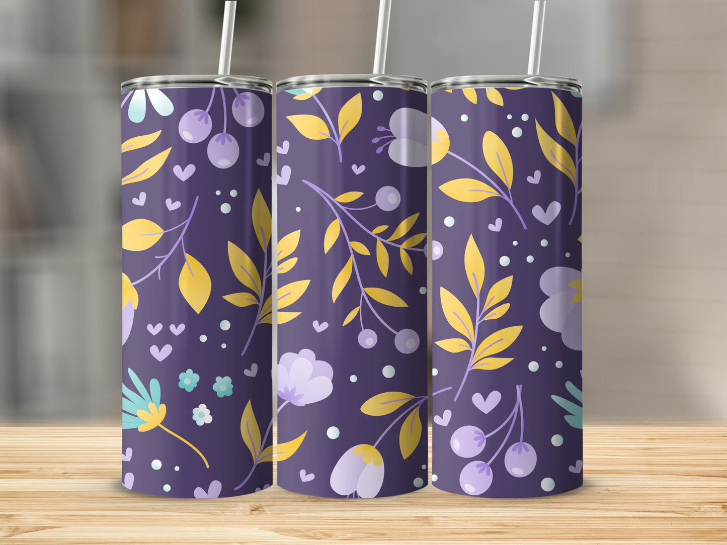 Floral and Heart Patterned Purple Tumblers product type