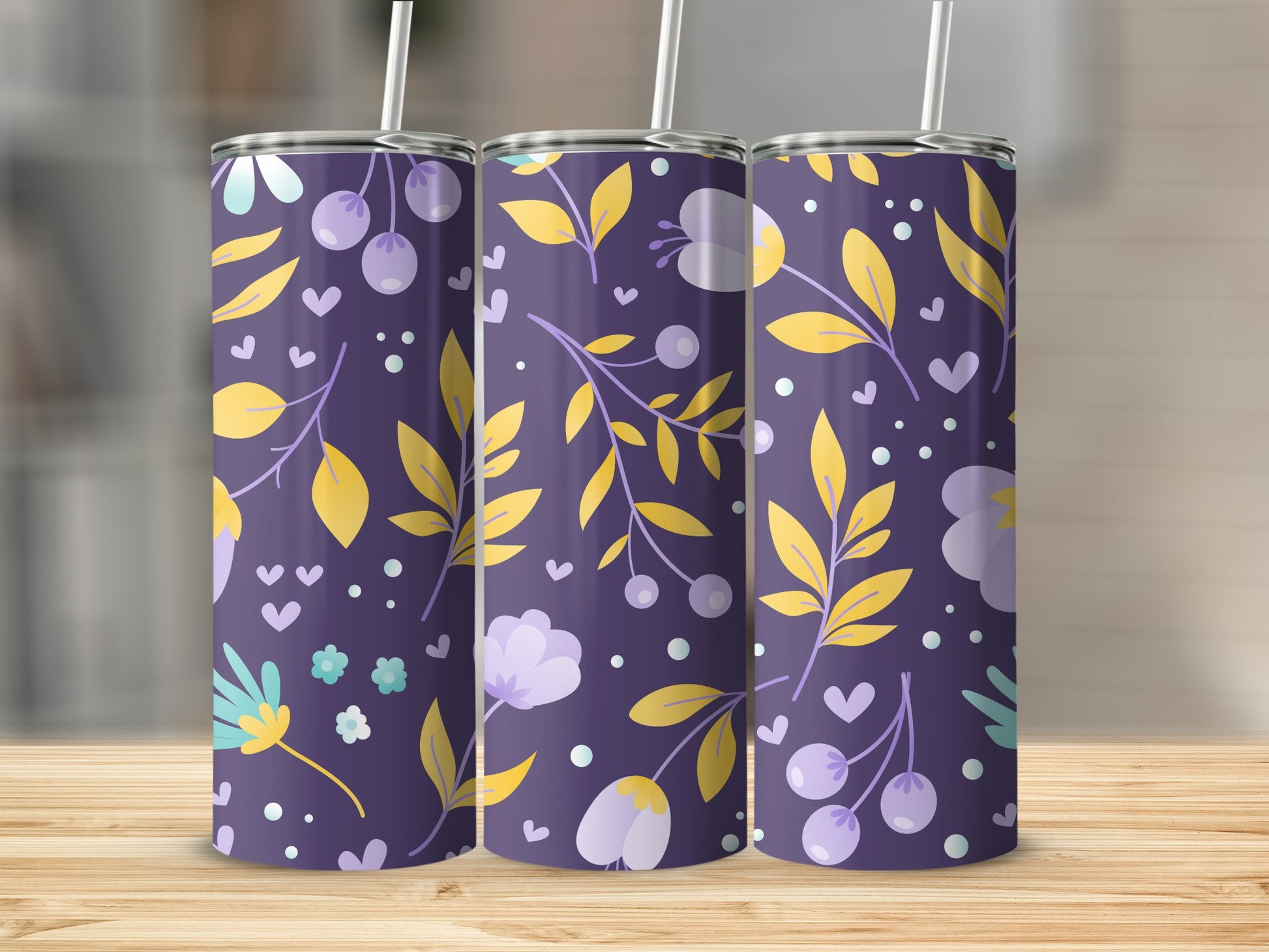 Floral and Heart Patterned Purple Tumblers product type