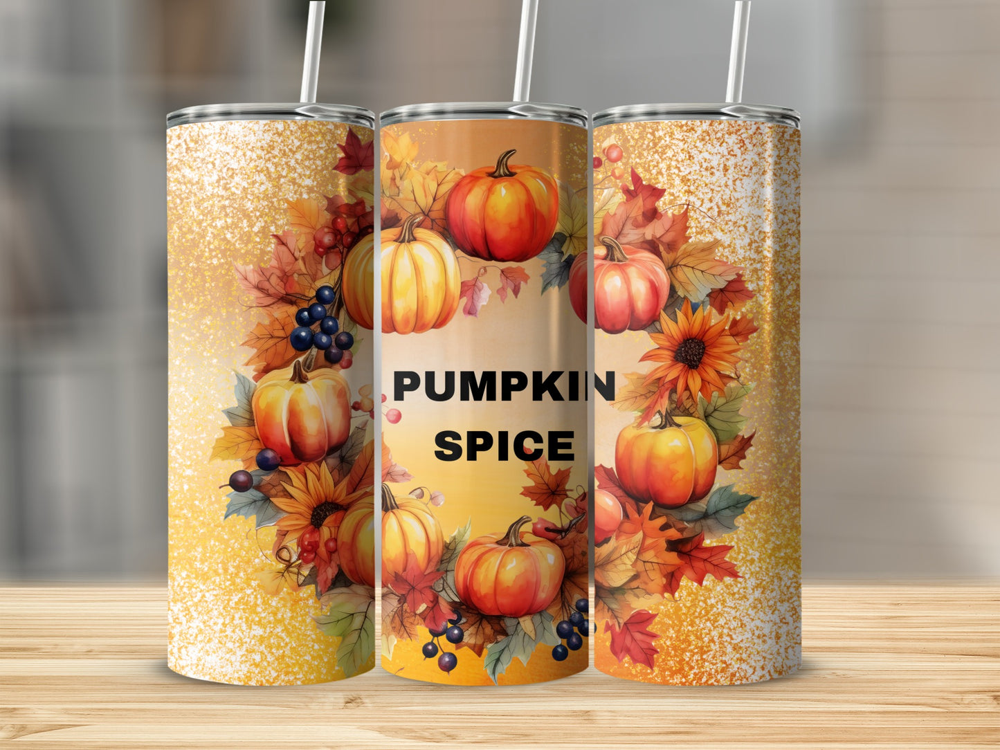 Pumpkin Spice Floral and Pumpkins Design Tumbler