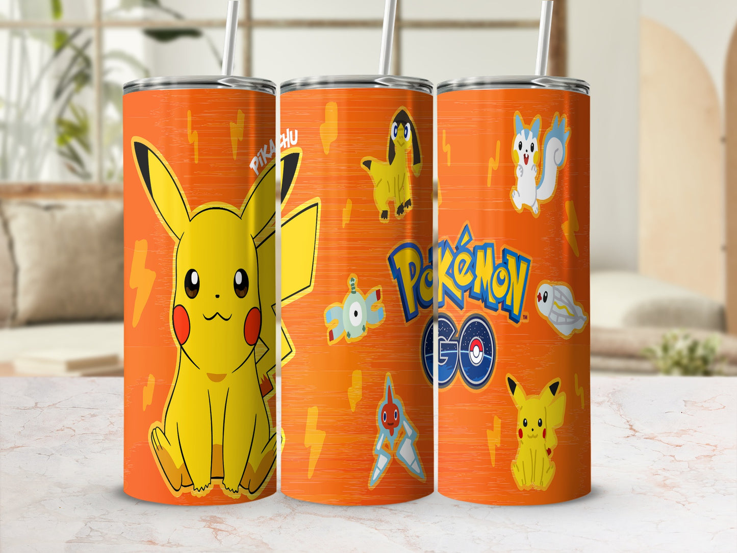 Pikachu Themed Orange Tumbler for Pokemon Go Fans