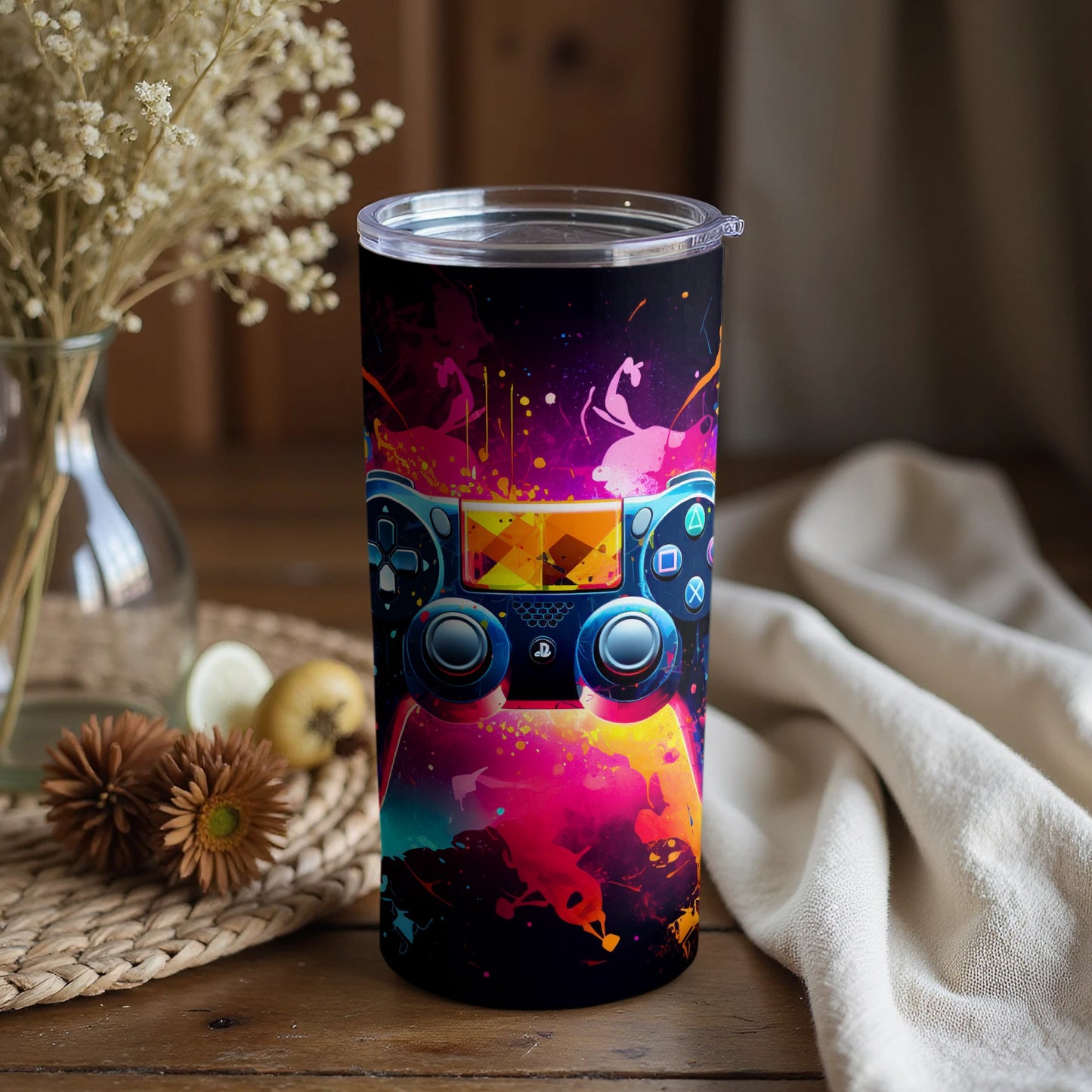 Vibrant Video Game Controller Design Tumbler