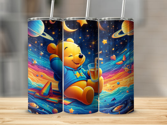 Cartoon Bear In Starry Universe Drinking Juice Tumblers