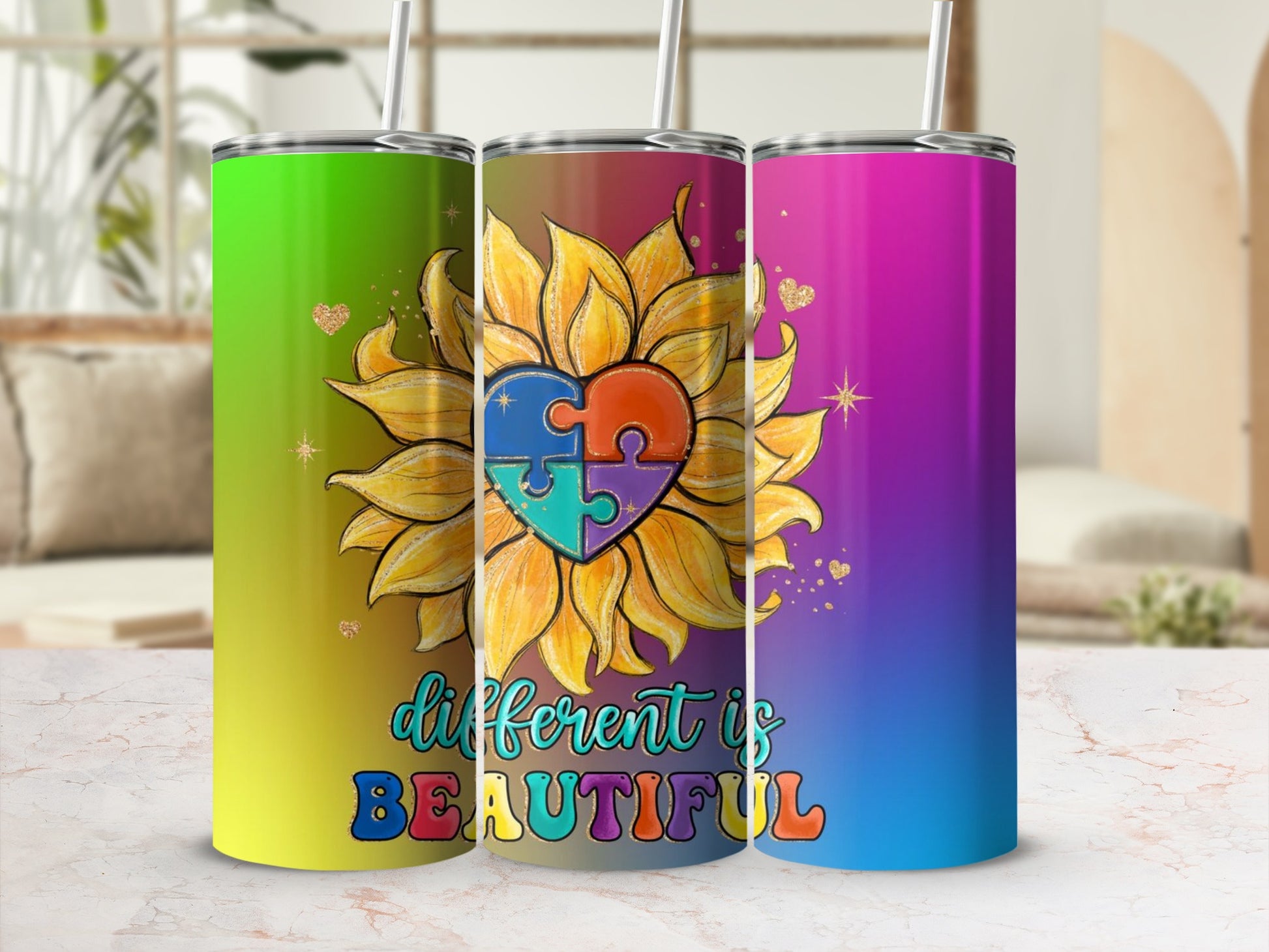 Different is Beautiful Sunflower Tumbler Cup
