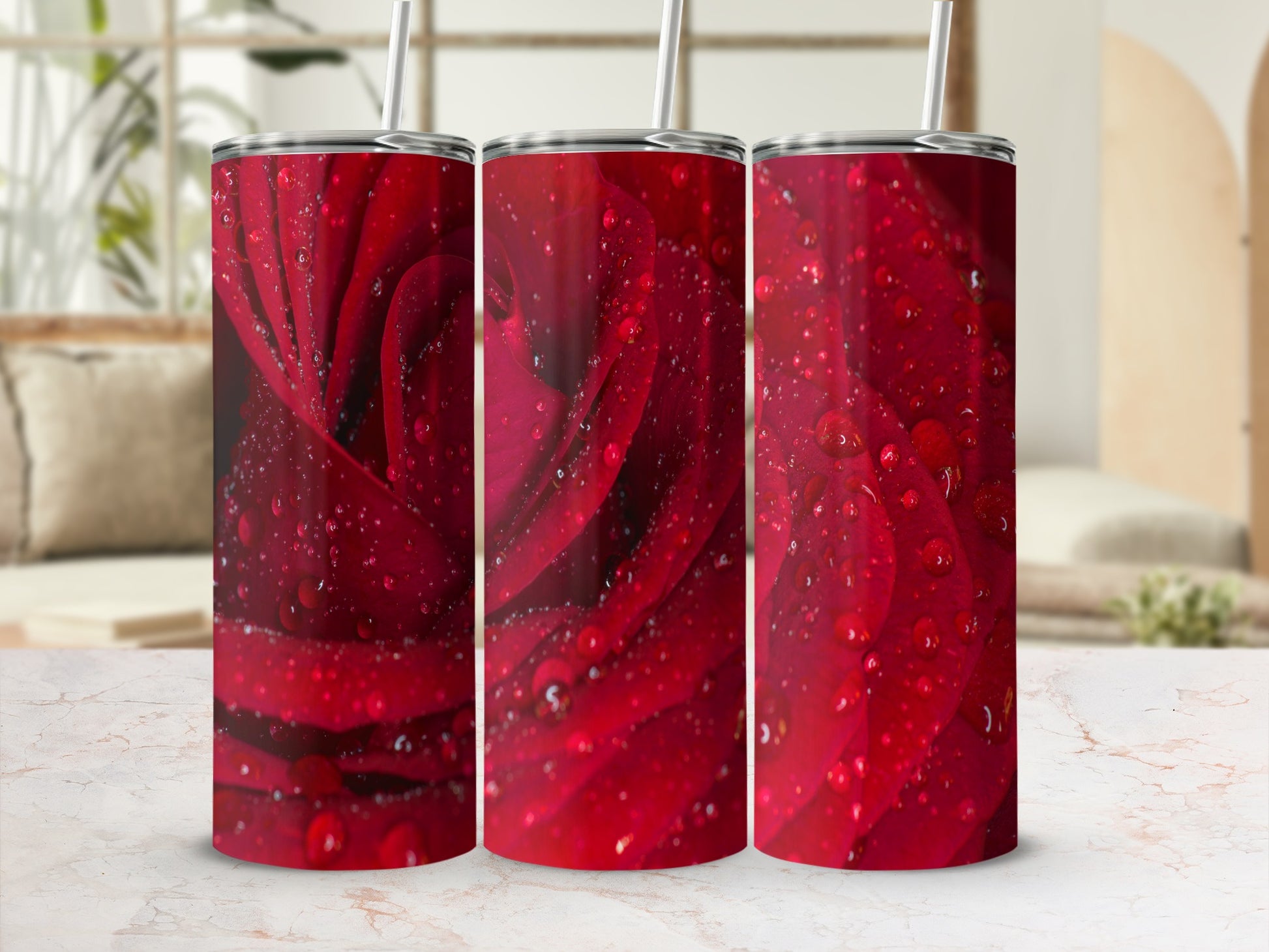 Deep Red Rose Petals Water Drops Tumbler product type