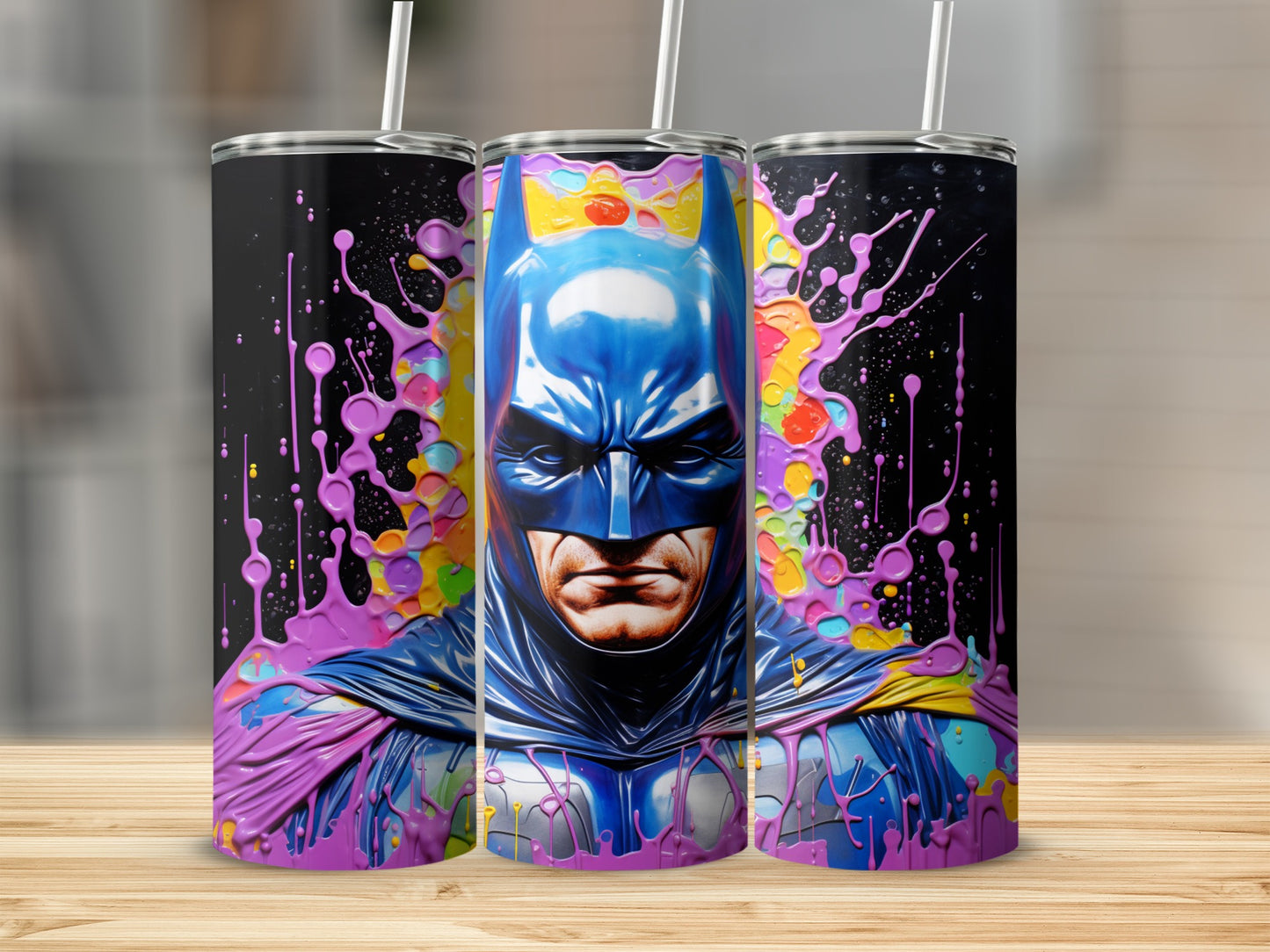 Vivid superhero inspired tumbler with vibrant splash design