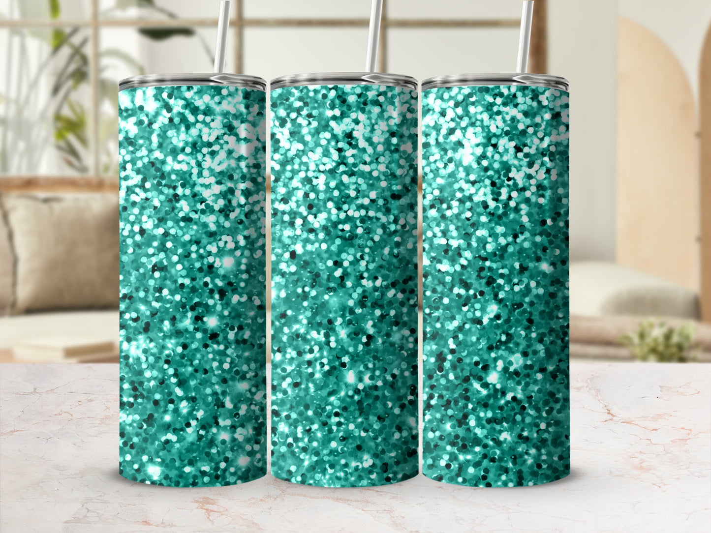 Sparkling Turquoise Blue Sequin Pattern Tumbler