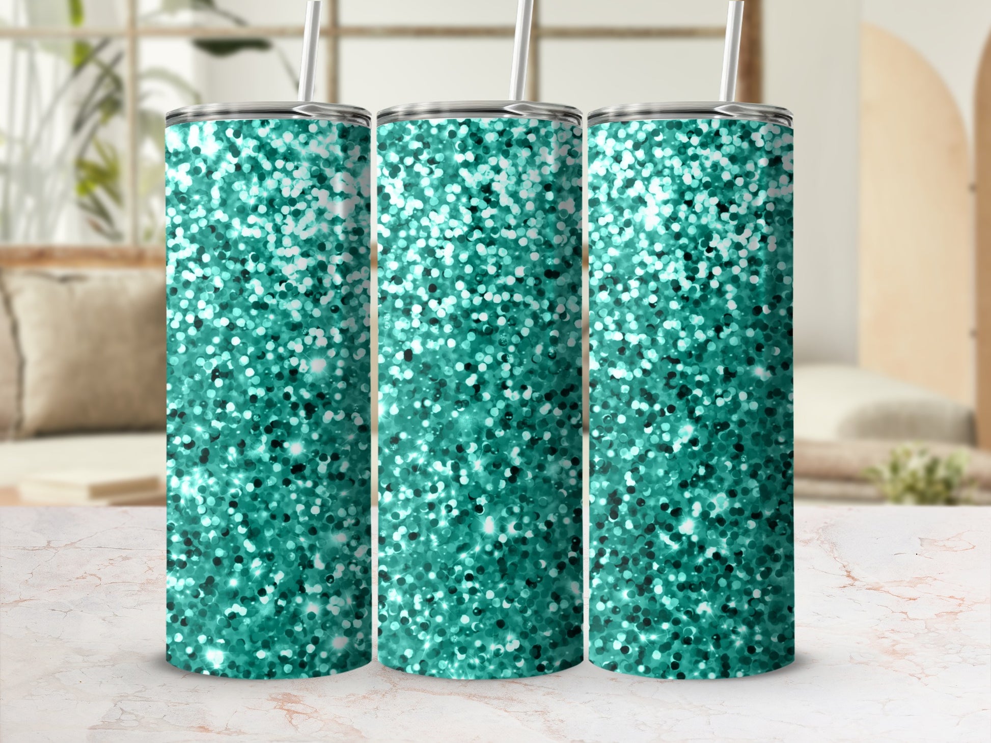 Sparkling Turquoise Blue Sequin Pattern Tumbler