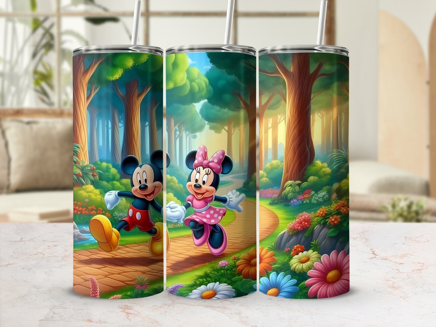 Mickey and Minnie Mouse Enjoying a Scenic Stroll tumbler