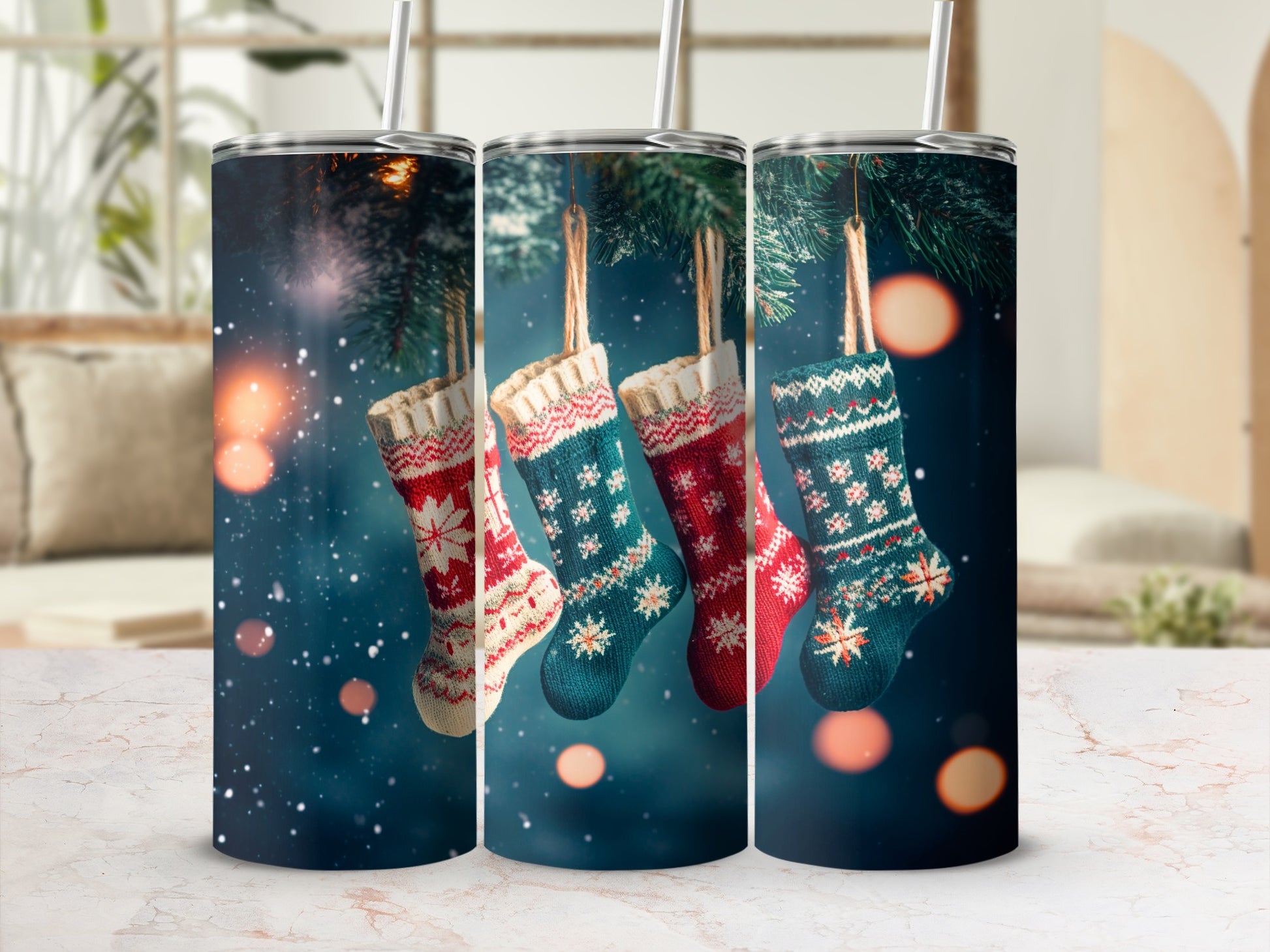 Festive Christmas Stockings Tumbler Holiday Drinkware