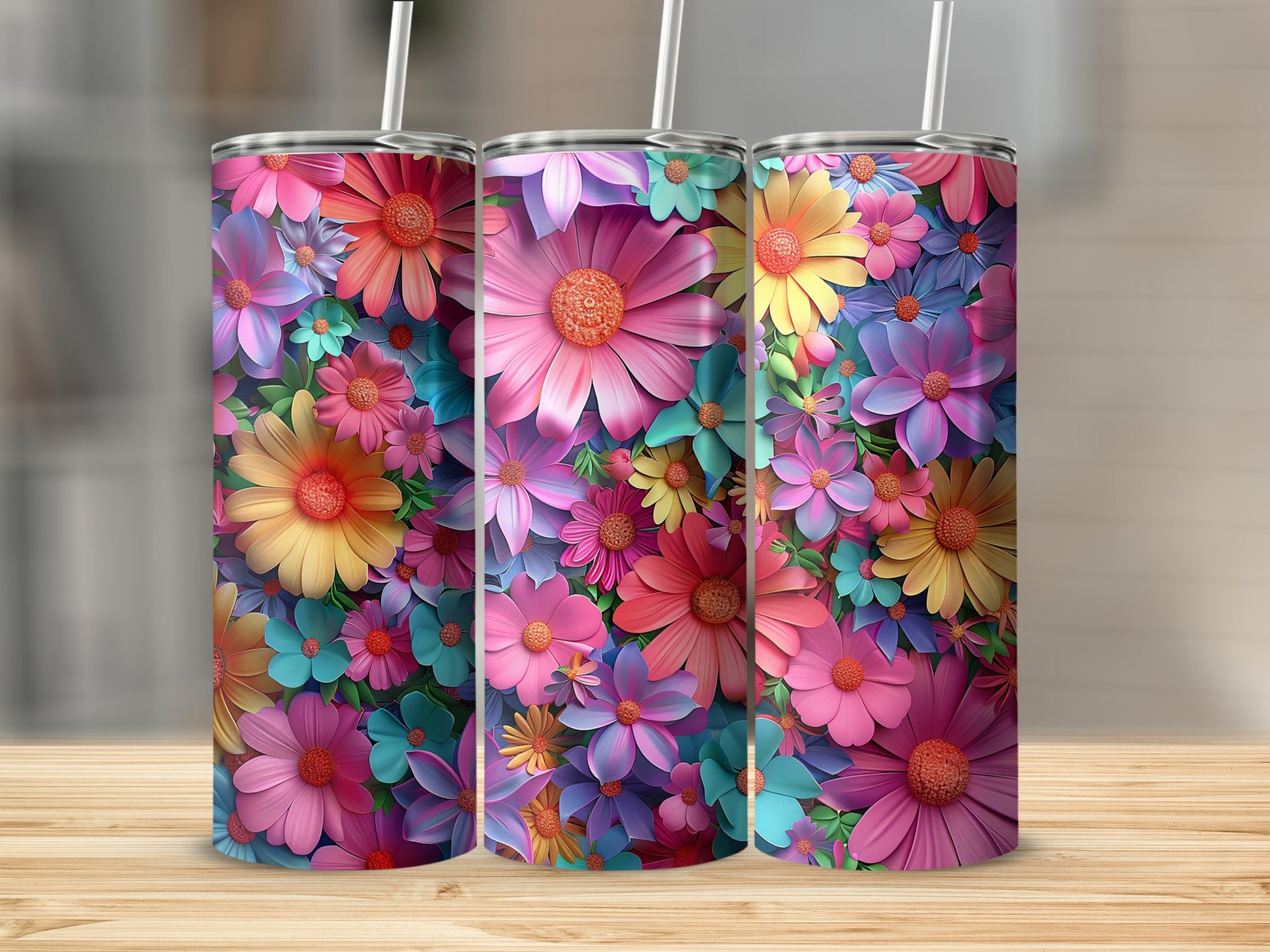 Vibrant Floral Design Insulated Tumbler Product