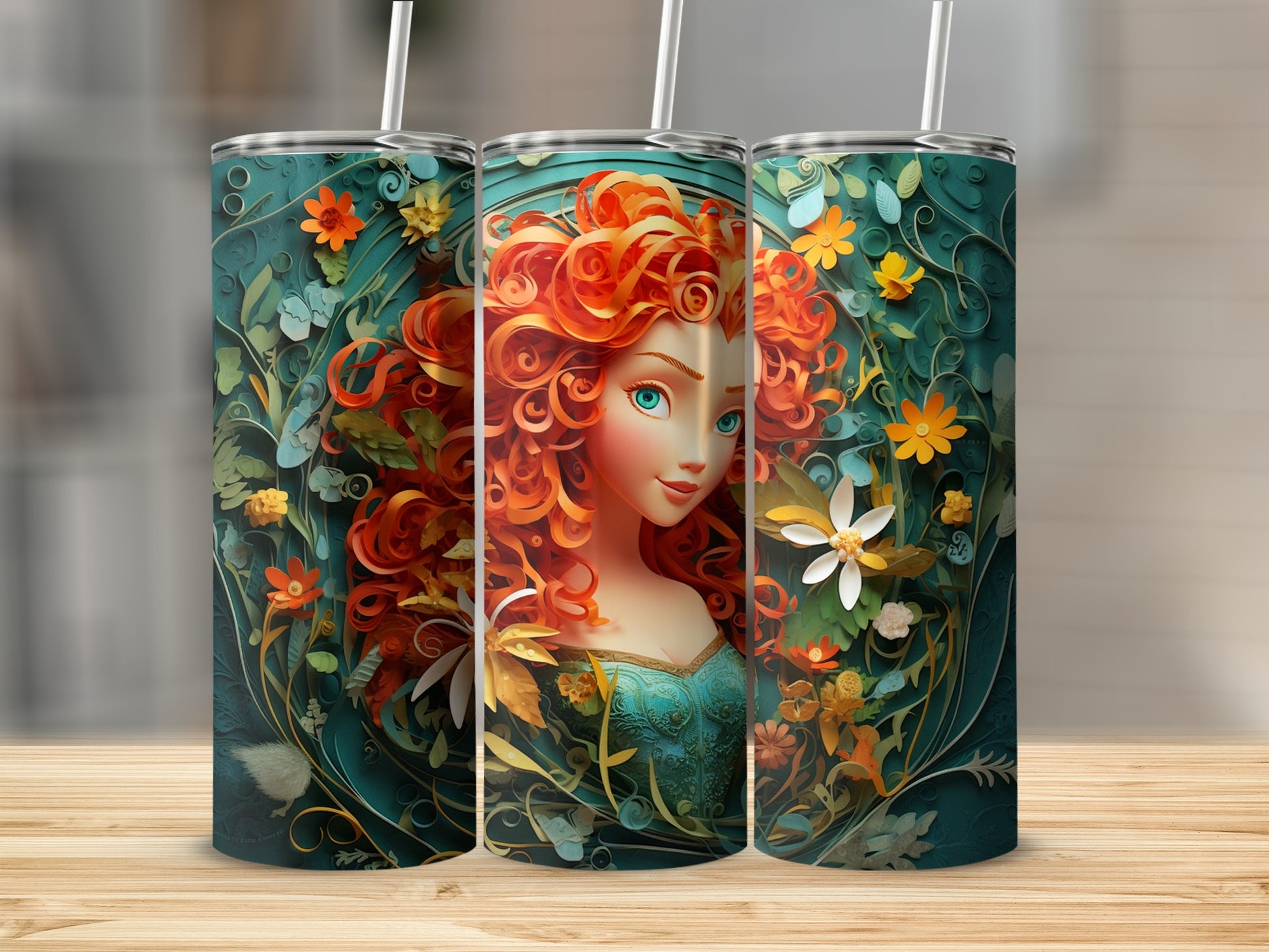 Vibrant Floral Design with Red Haired Woman Tumbler