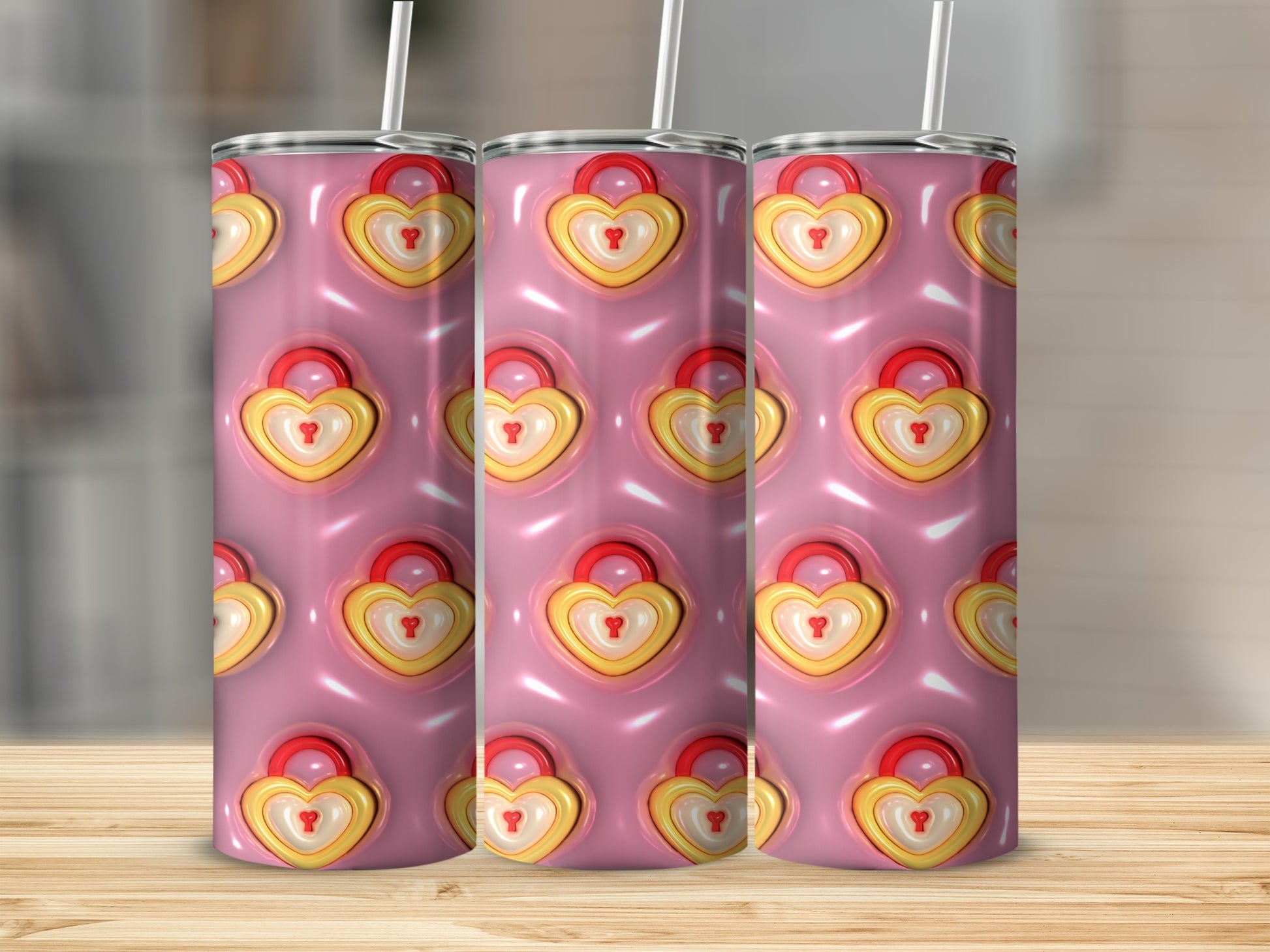 Heart Pattern Pink Tumbler with Lock Design
