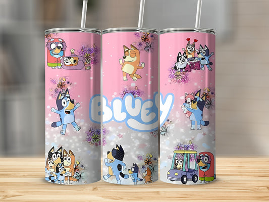 Bluey Cartoon Characters Family Pink Themed Tumbler