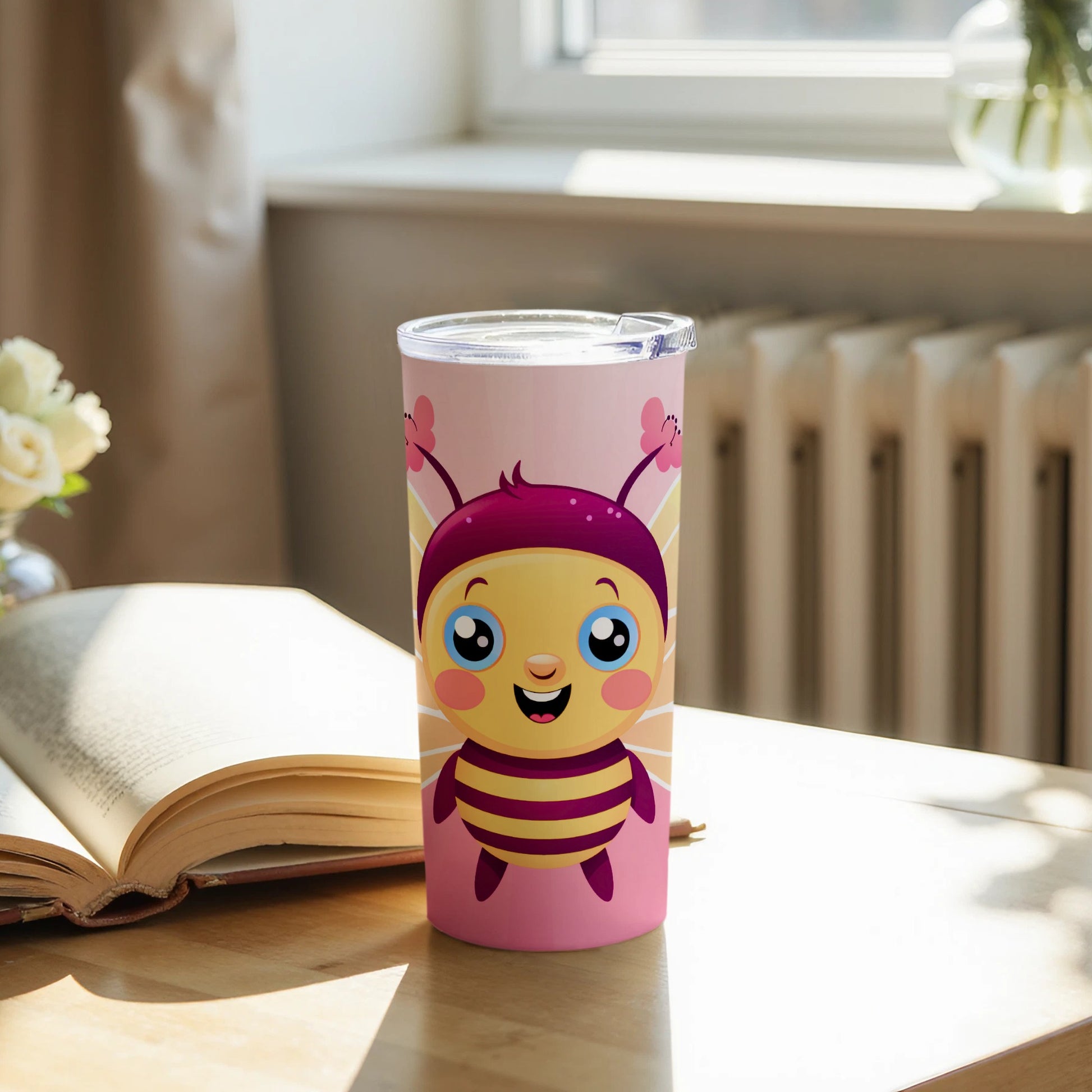 Adorable Happy Cartoon Bee Design Drink Tumbler product type