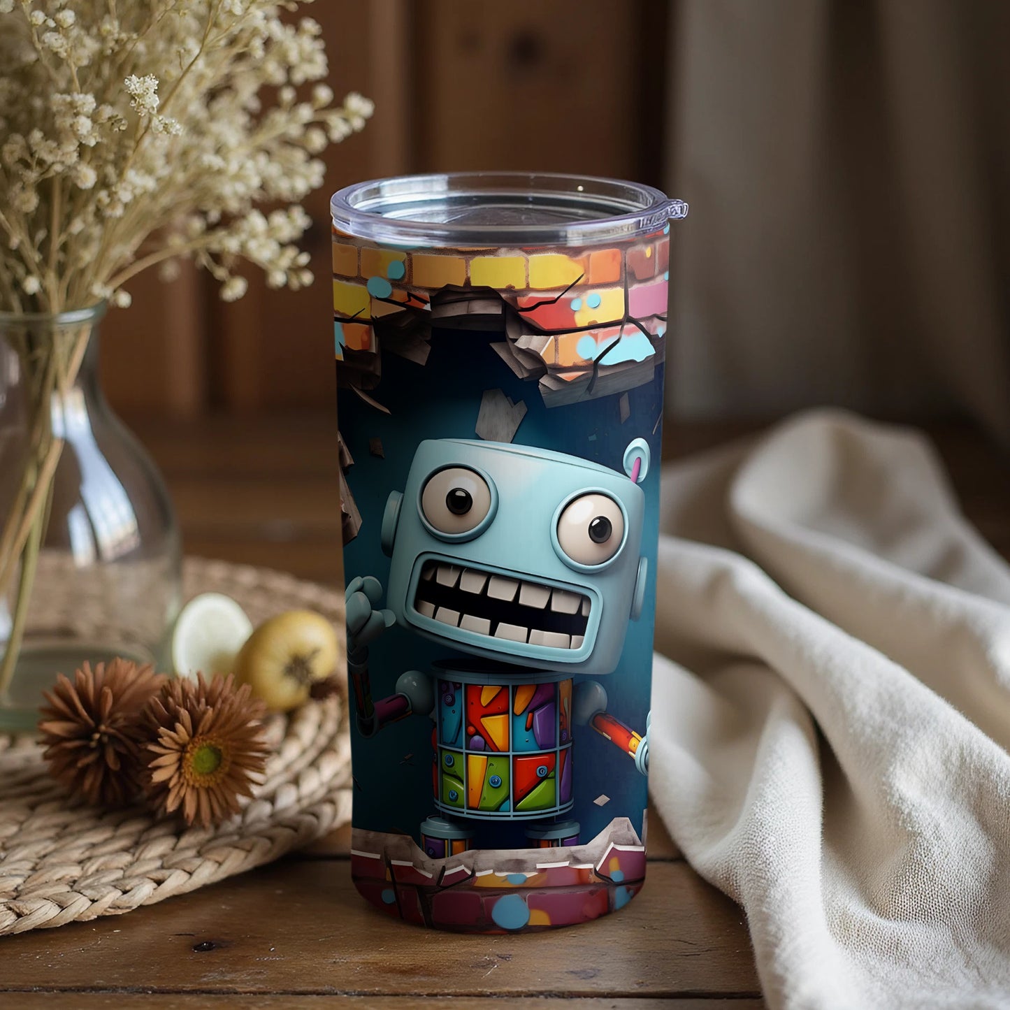 Colorful Cartoon Robot Design Tumbler