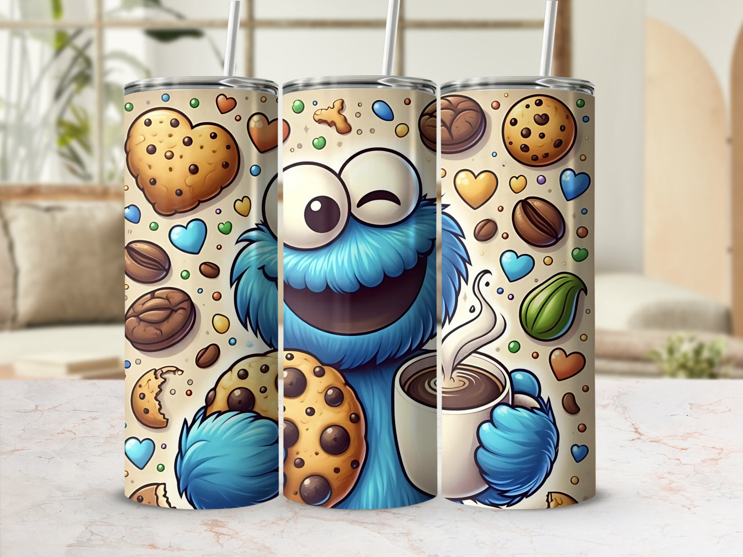 Cartoon Cookie and Coffee Design Insulated Tumbler