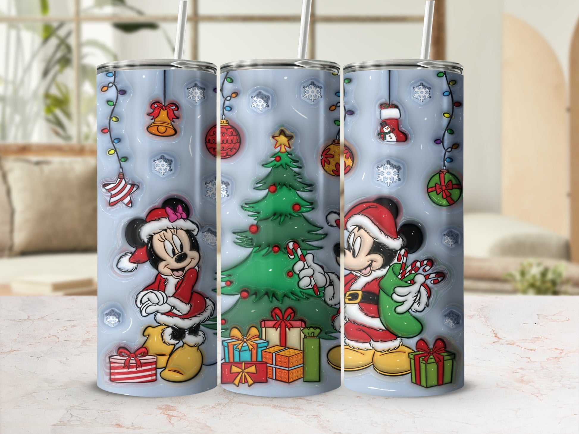 Festive Holiday Characters with Christmas Tree Tumbler