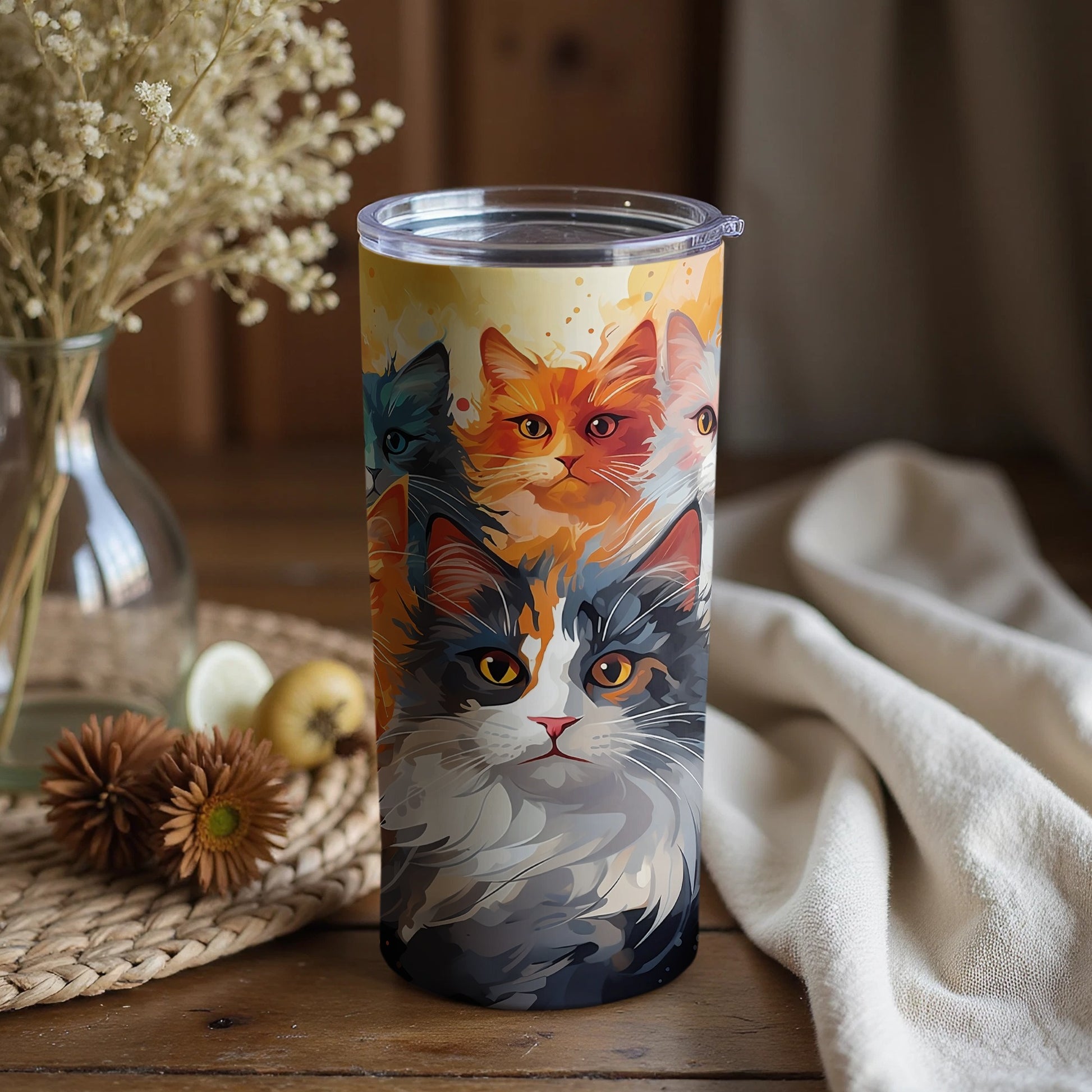 Colorful Cat Design Insulated Tumbler Cup