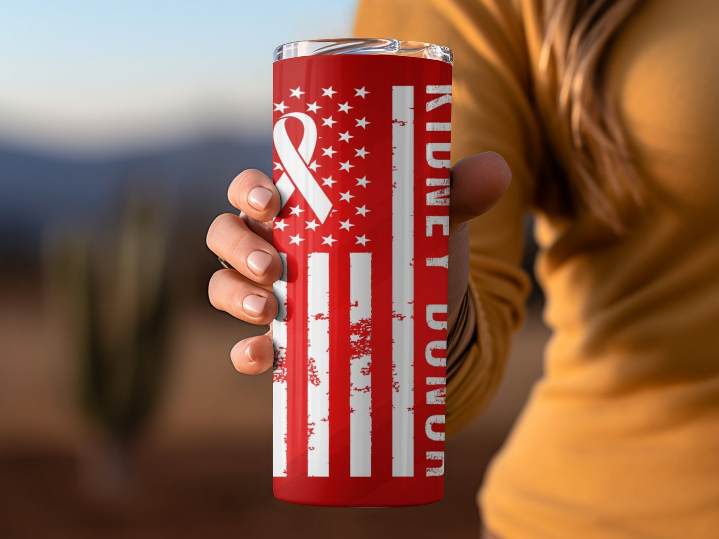 Kidney Donor USA Flag Design Red Tumbler Cup
