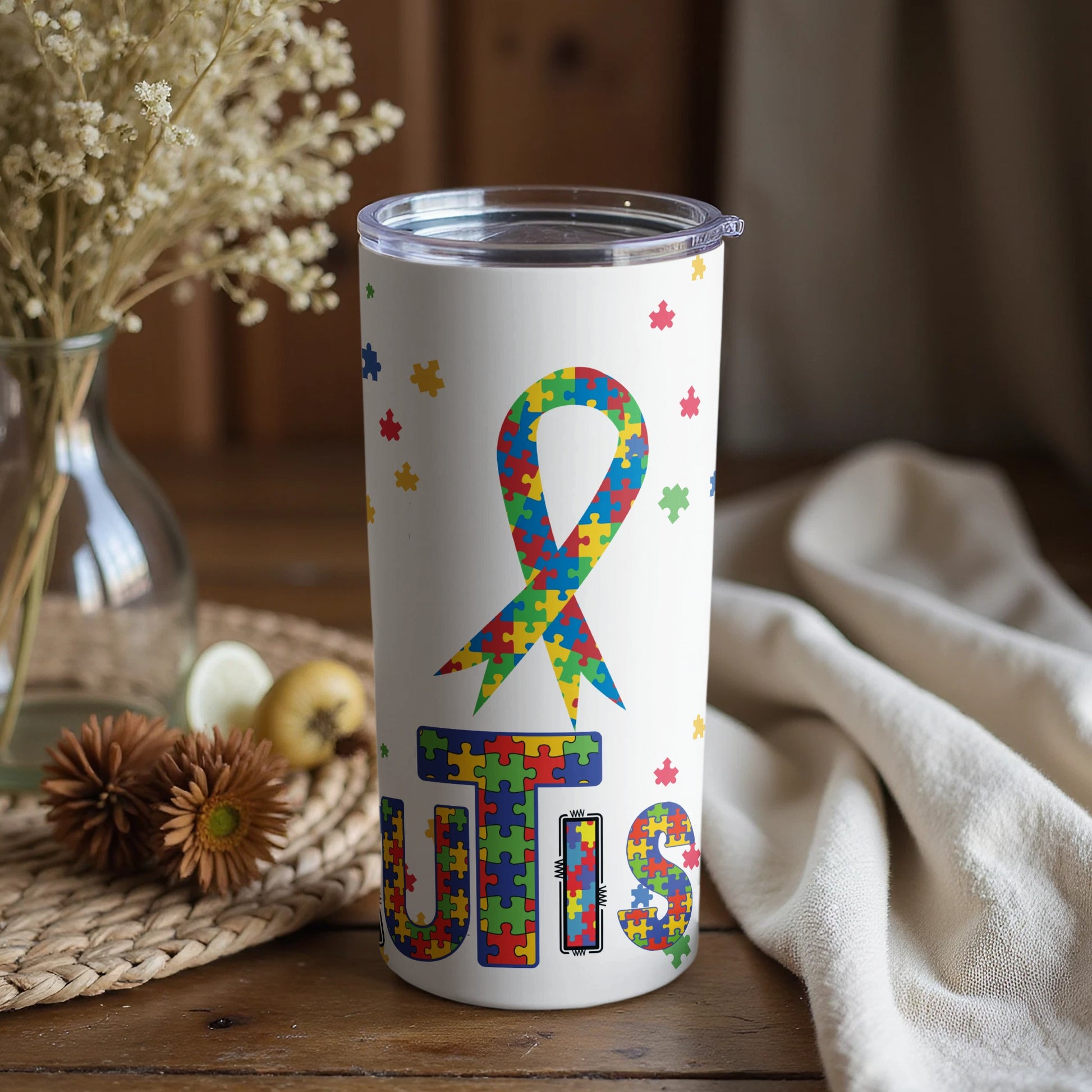 Colorful Puzzle Autism Awareness Themed Tumbler