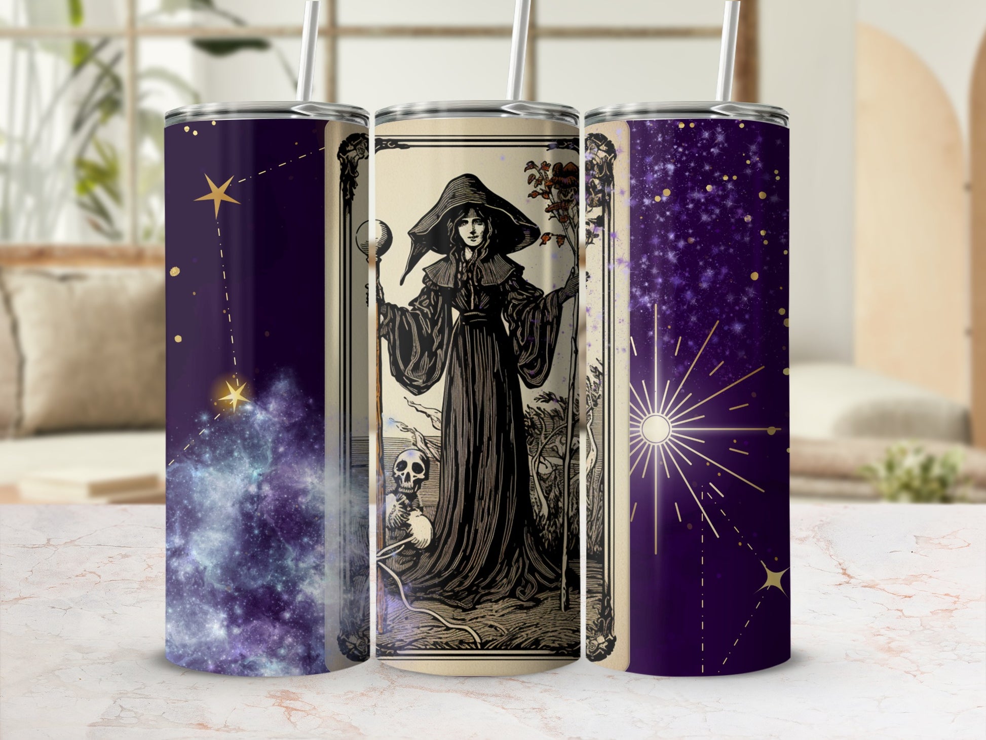 Mystical Purple Tumblers with Enchanting Witch Design