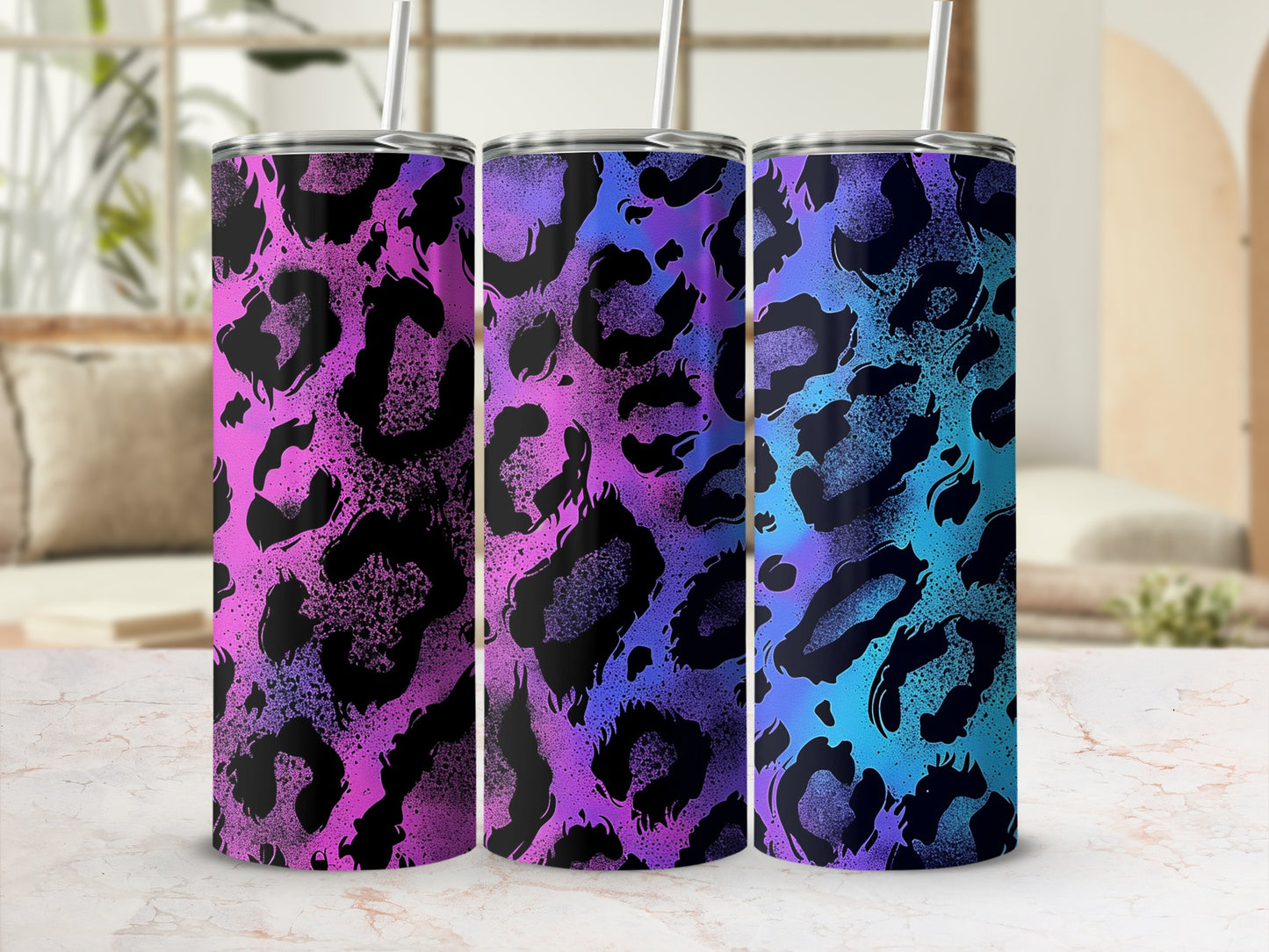 Colorful Leopard Print Pattern Tumbler Set Drinkware