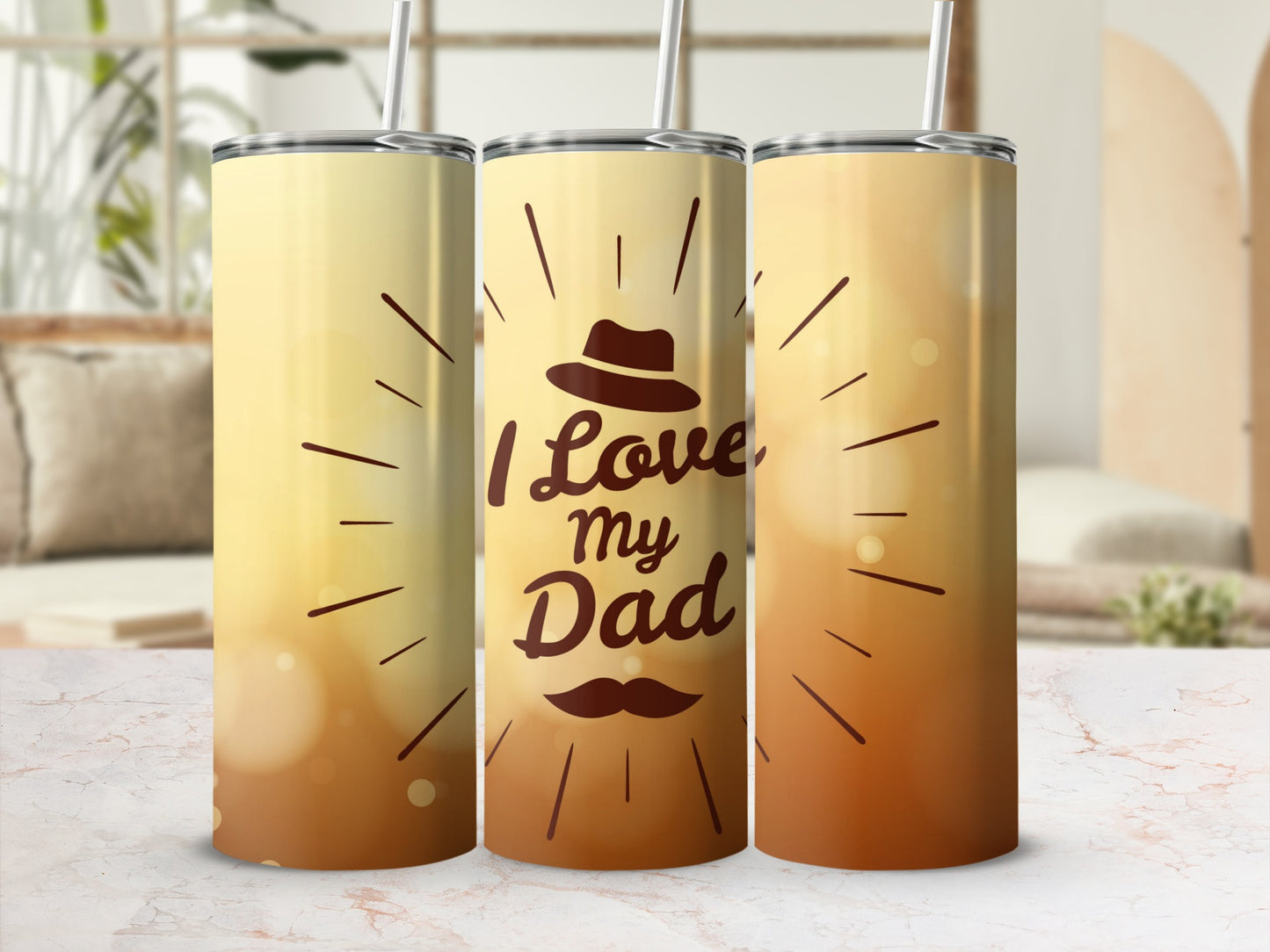 'I Love My Dad' Insulated Tumbler Flask with Straw