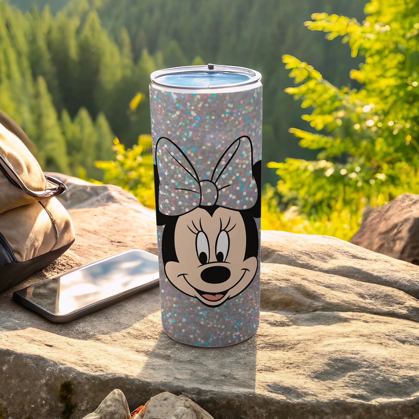 Minnie Mouse Glitter Tumbler with Sparkling Bow Design