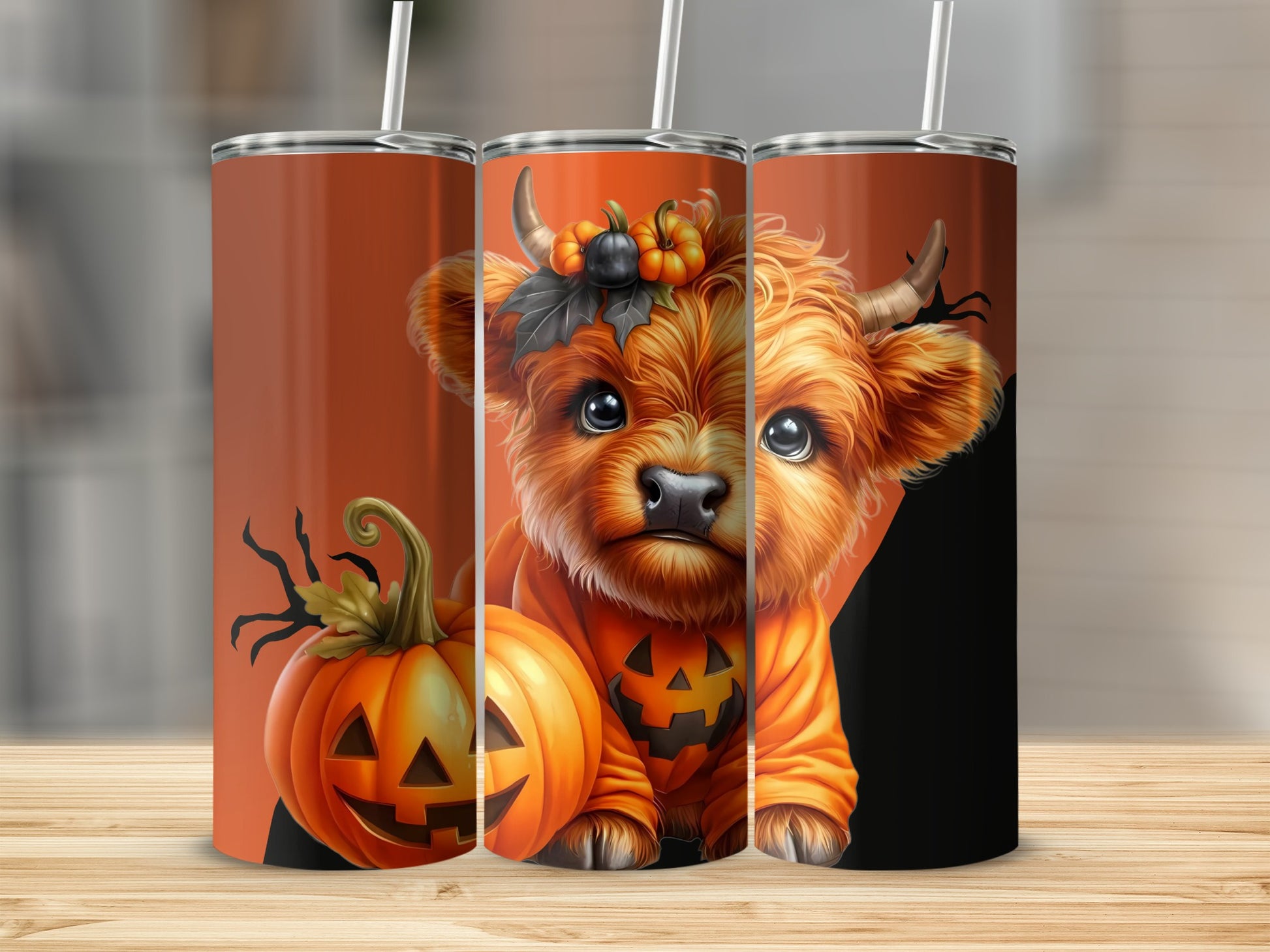 Cute Halloween Cow with Pumpkins Design tumbler